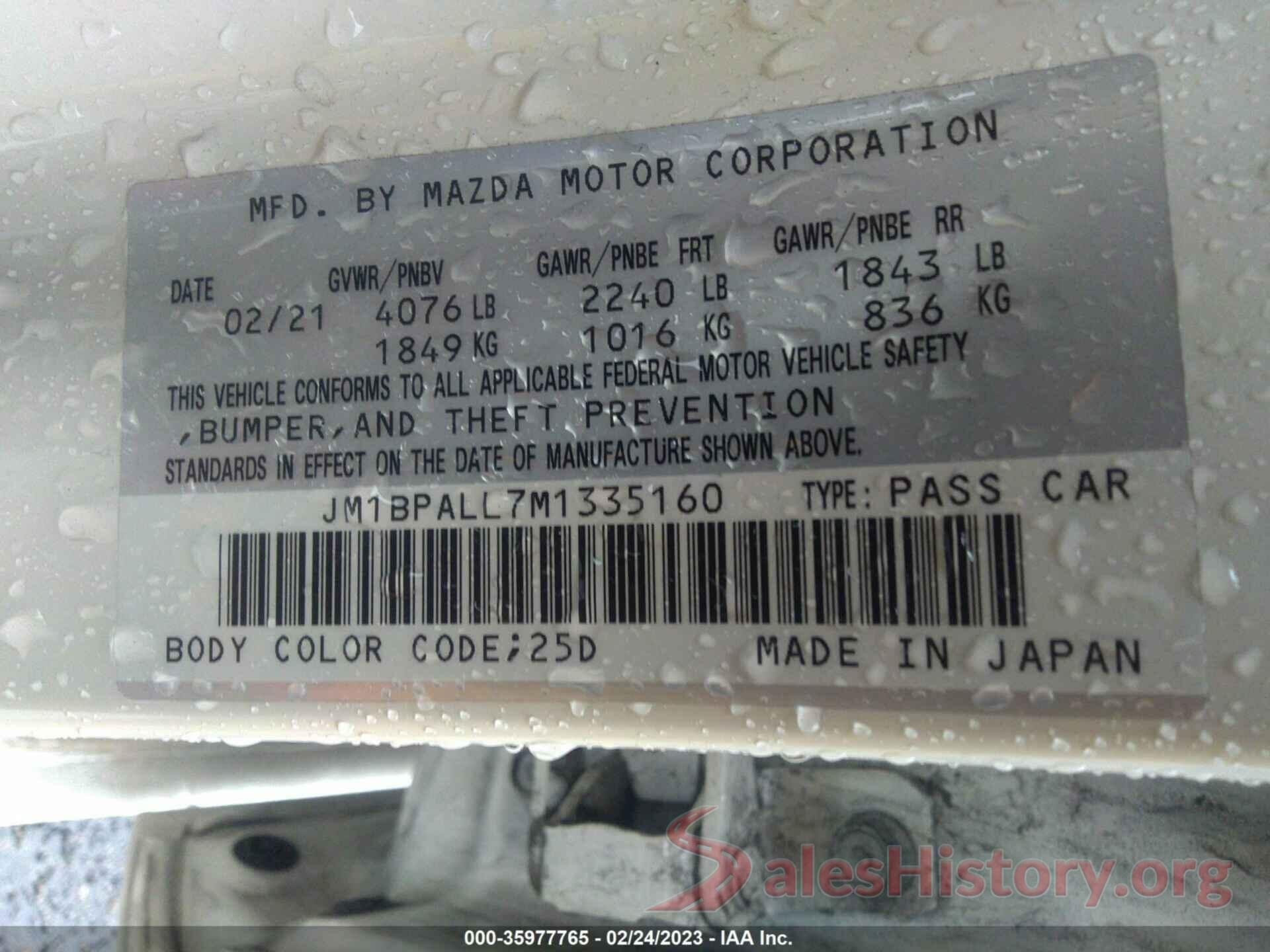 JM1BPALL7M1335160 2021 MAZDA MAZDA3 HATCHBACK