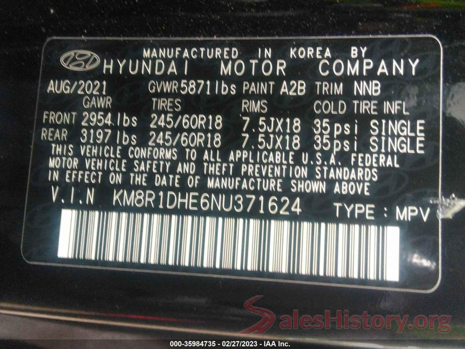 KM8R1DHE6NU371624 2022 HYUNDAI PALISADE