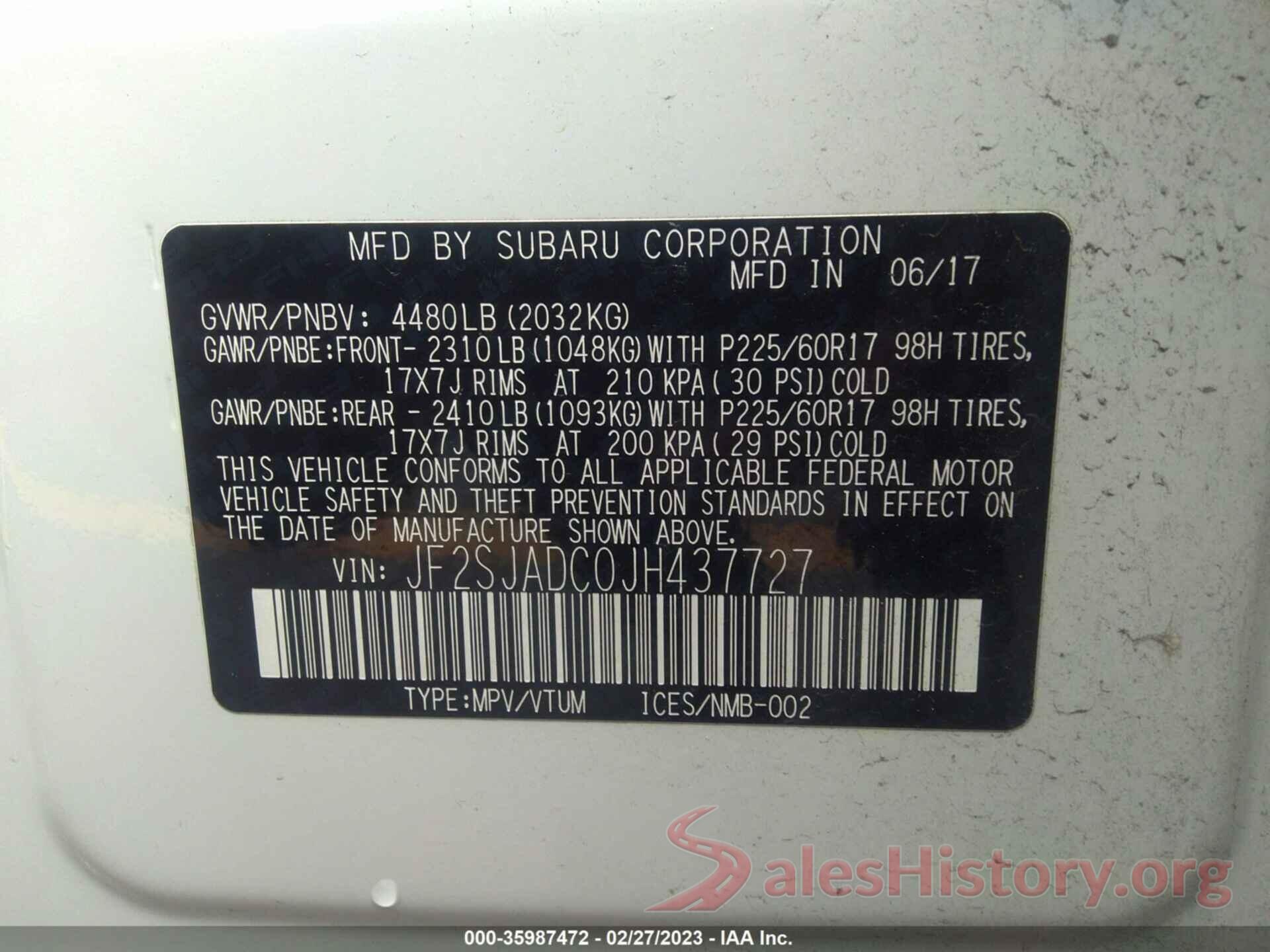 JF2SJADC0JH437727 2018 SUBARU FORESTER