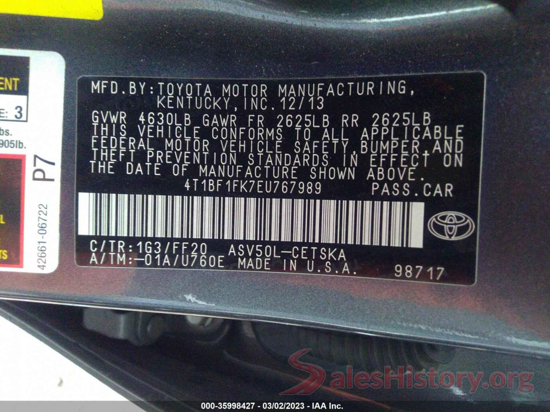 4T1BF1FK7EU767989 2014 TOYOTA CAMRY