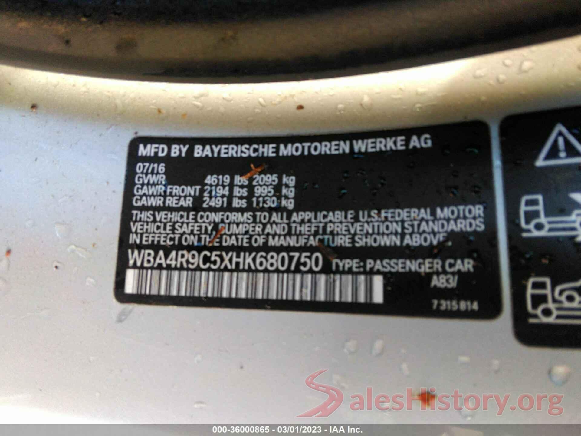 WBA4R9C5XHK680750 2017 BMW 4 SERIES