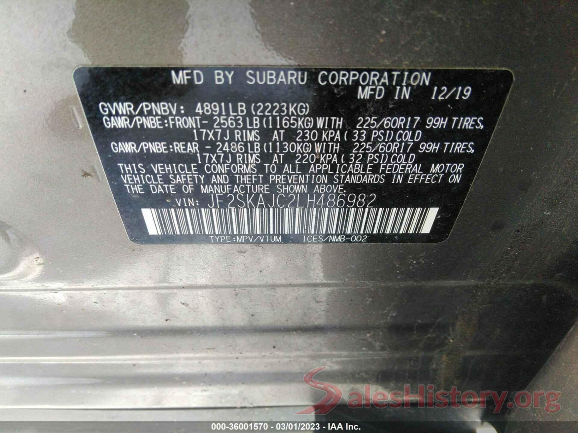 JF2SKAJC2LH486982 2020 SUBARU FORESTER