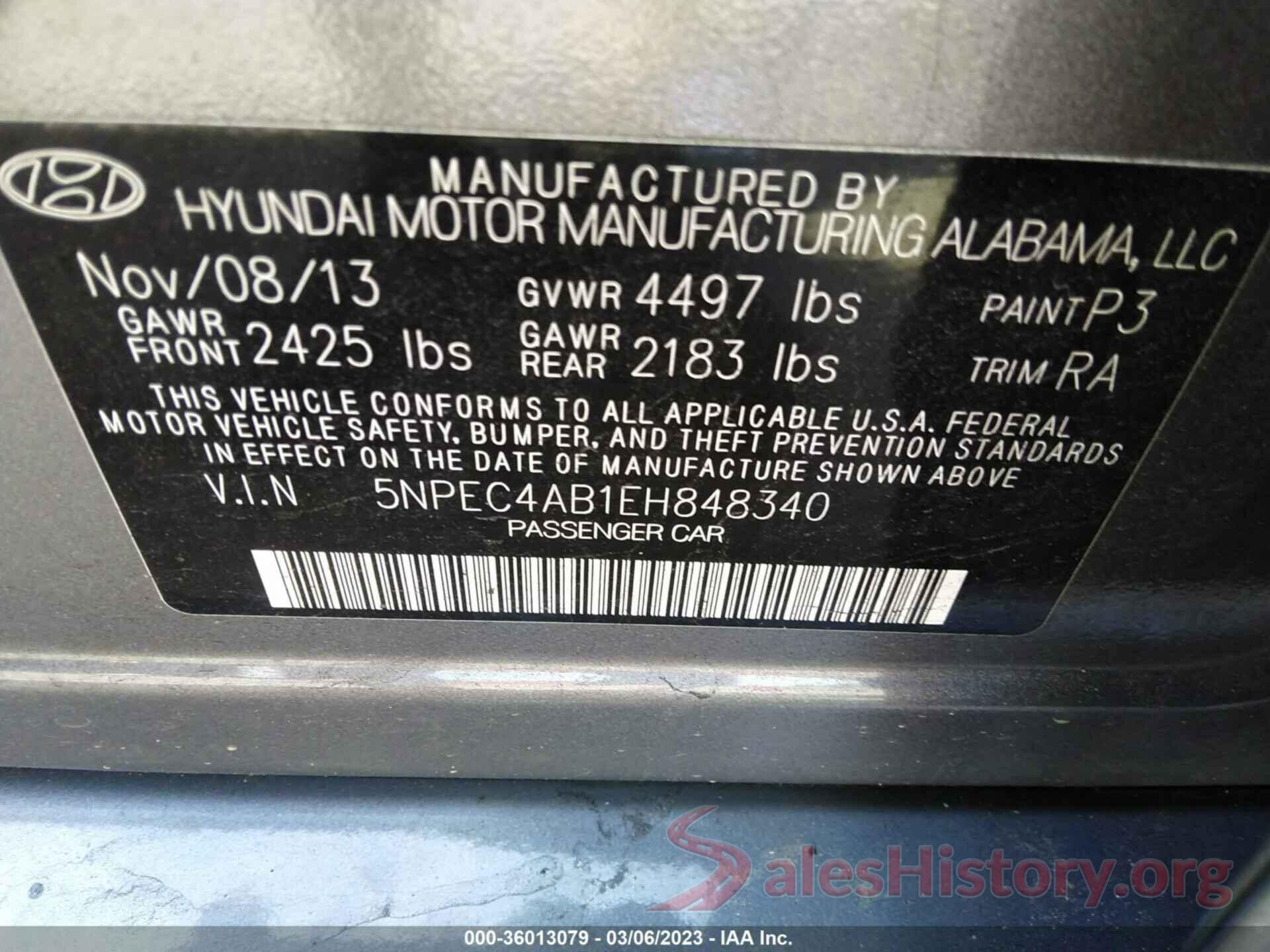 5NPEC4AB1EH848340 2014 HYUNDAI SONATA