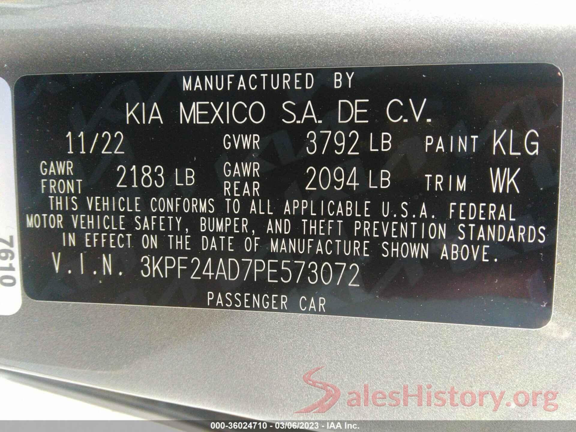 3KPF24AD7PE573072 2023 KIA FORTE