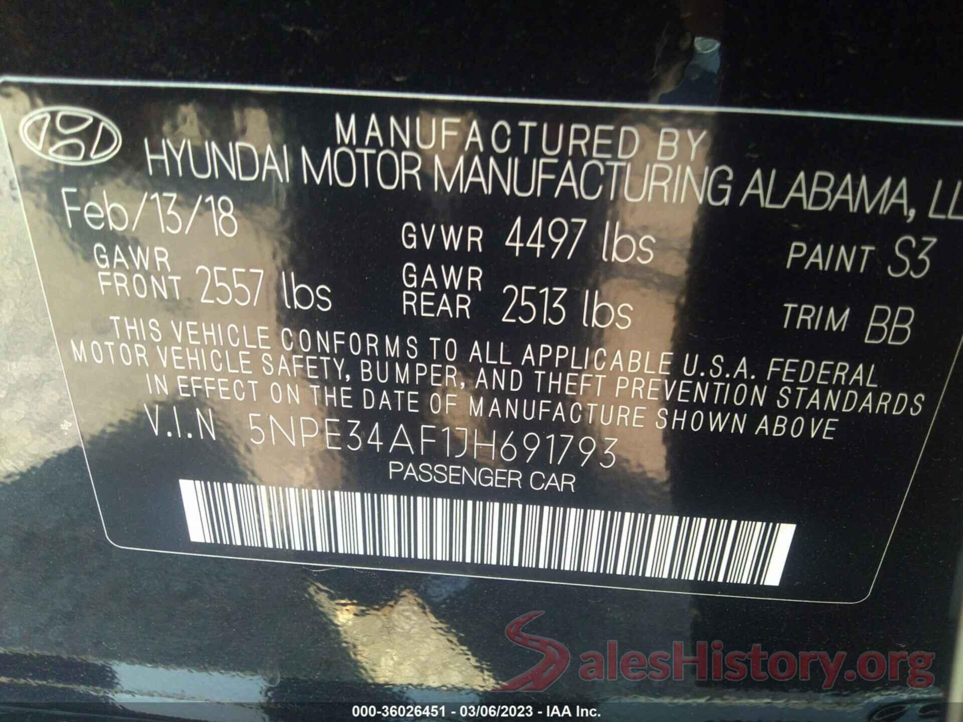 5NPE34AF1JH691793 2018 HYUNDAI SONATA