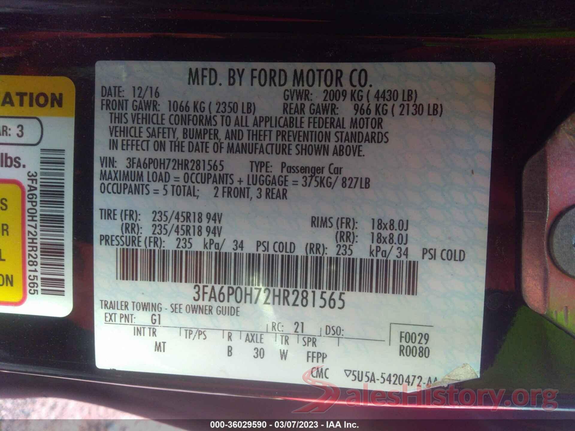 3FA6P0H72HR281565 2017 FORD FUSION