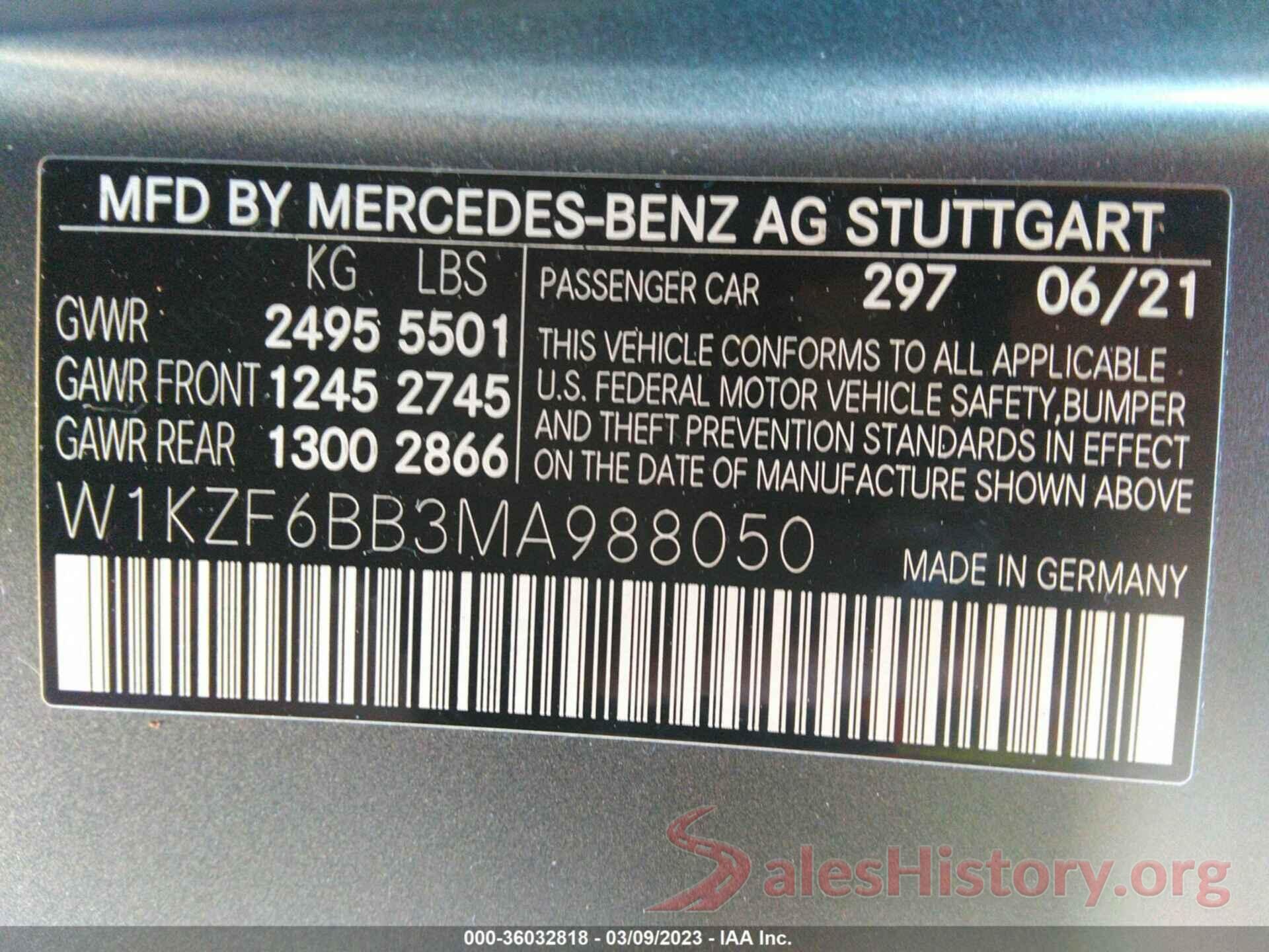 W1KZF6BB3MA988050 2021 MERCEDES-BENZ E-CLASS