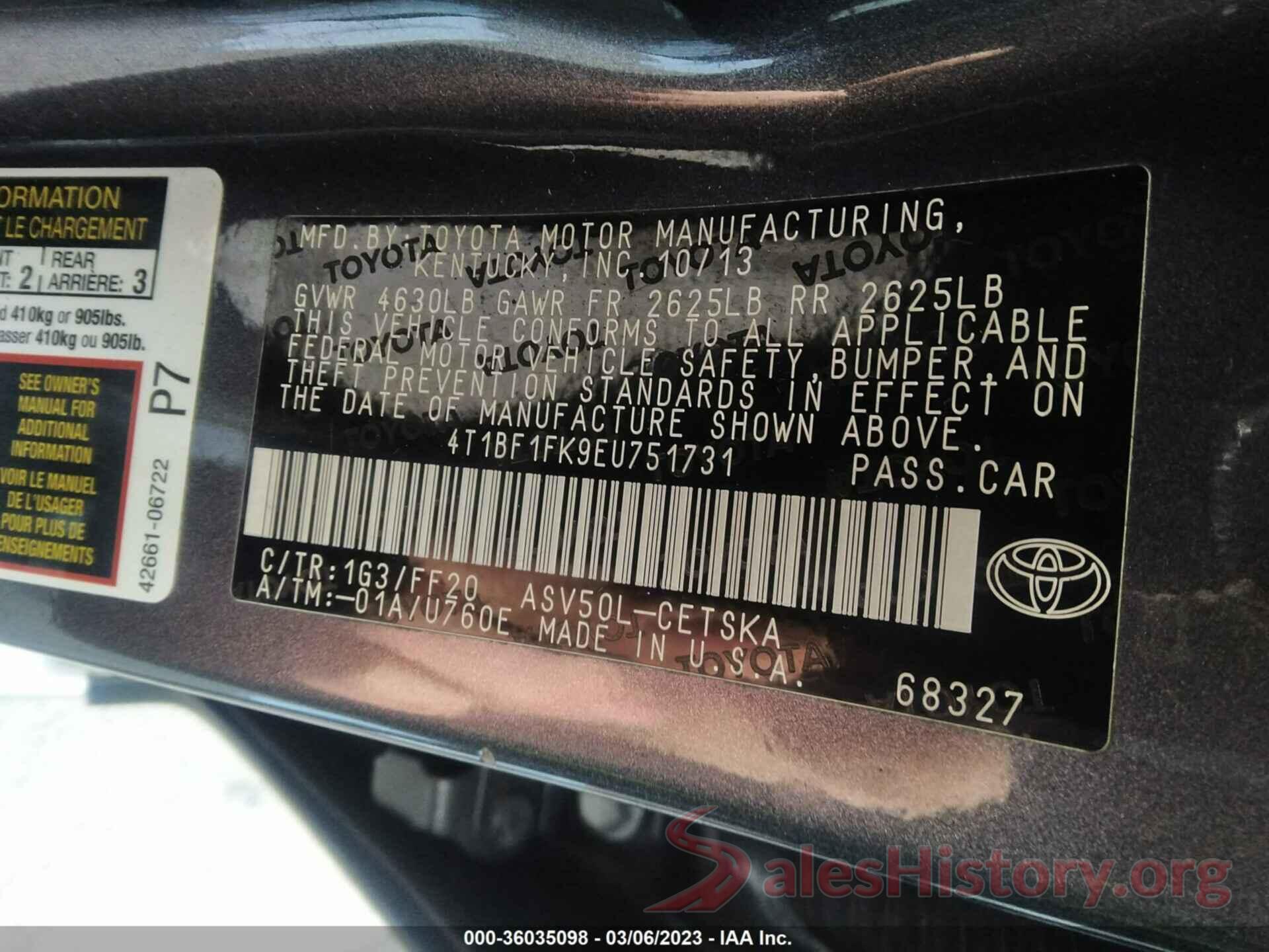 4T1BF1FK9EU751731 2014 TOYOTA CAMRY