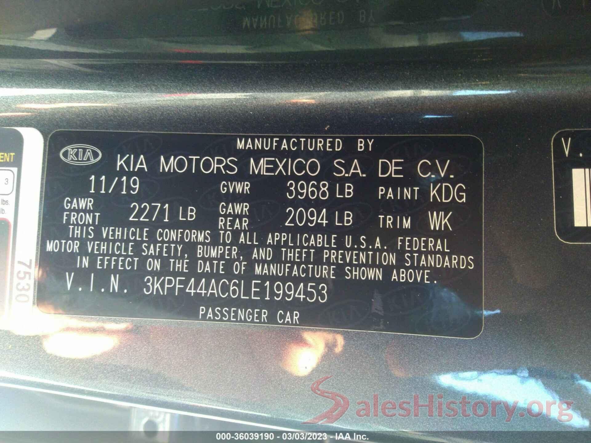 3KPF44AC6LE199453 2020 KIA FORTE