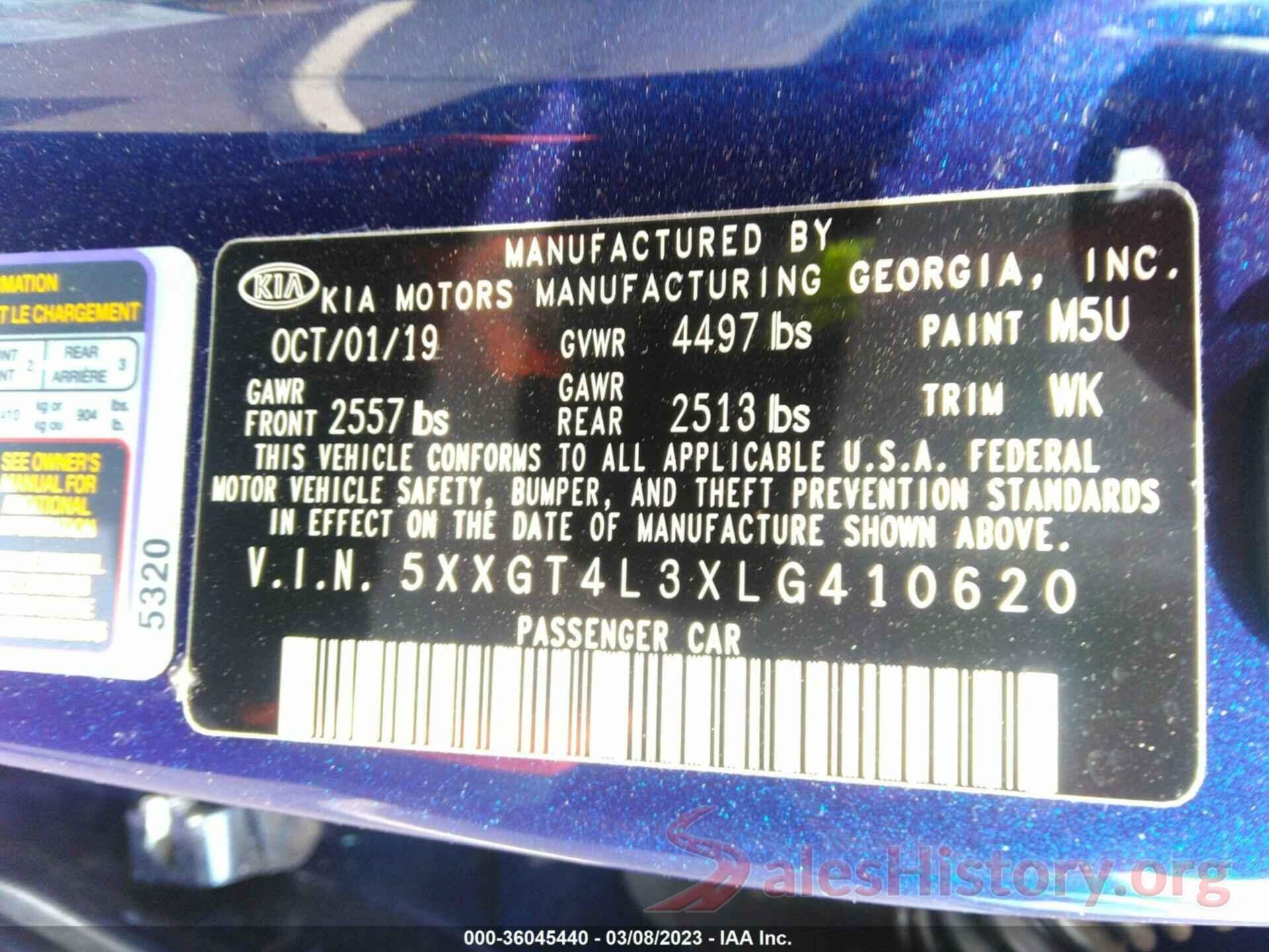 5XXGT4L3XLG410620 2020 KIA OPTIMA