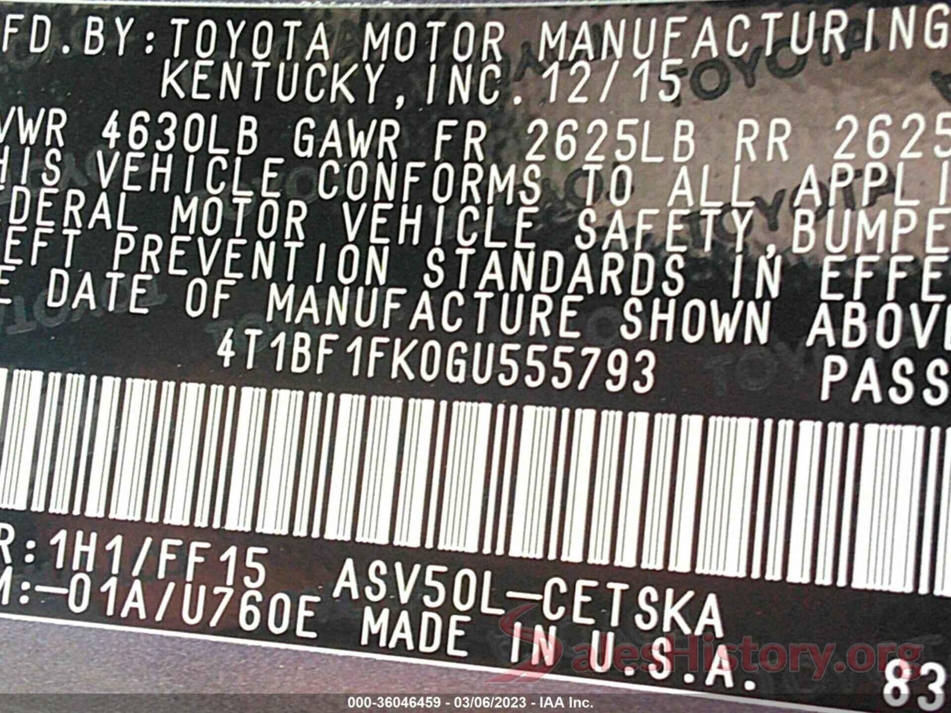 4T1BF1FK0GU555793 2016 TOYOTA CAMRY