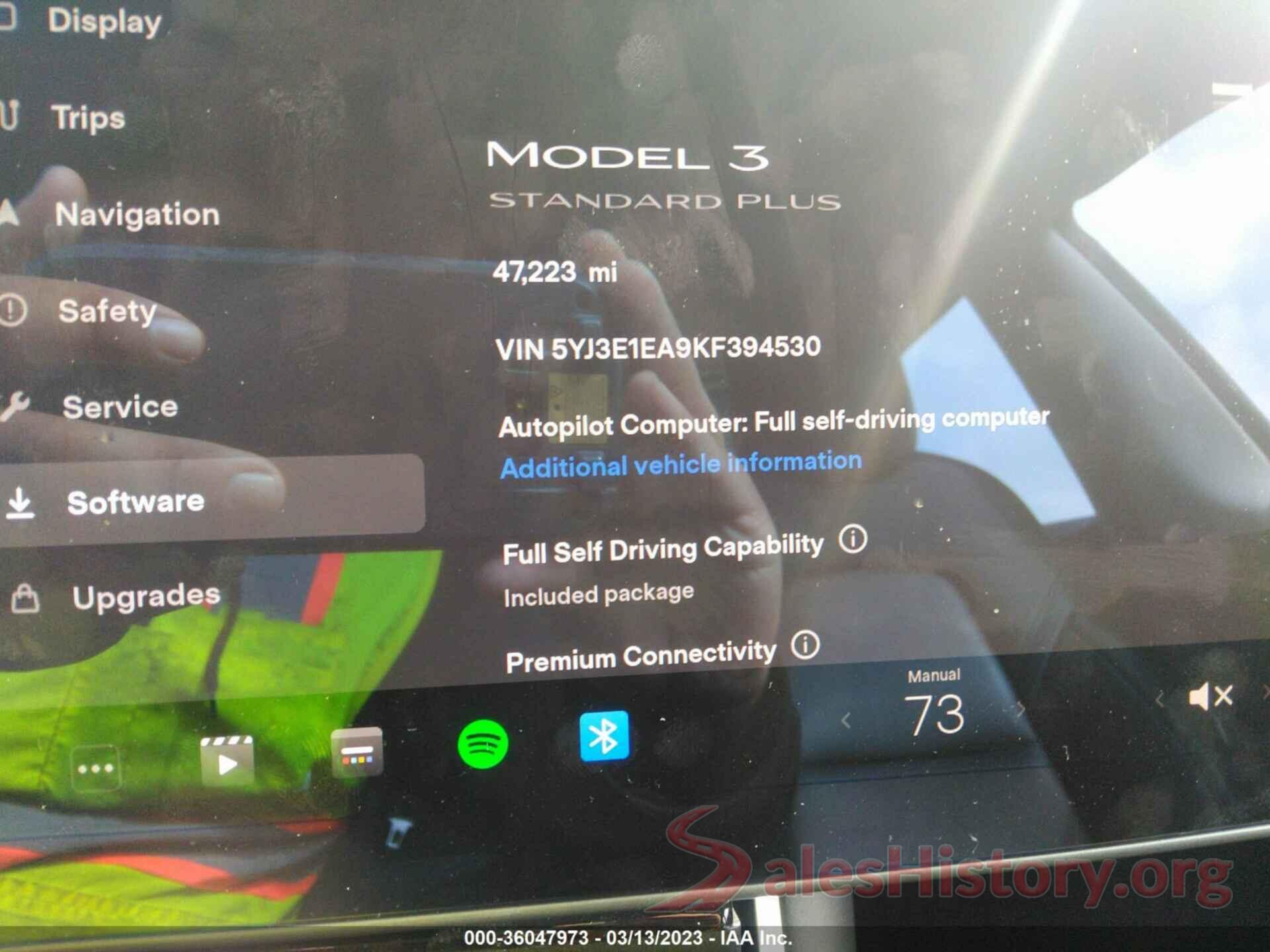 5YJ3E1EA9KF394530 2019 TESLA MODEL 3