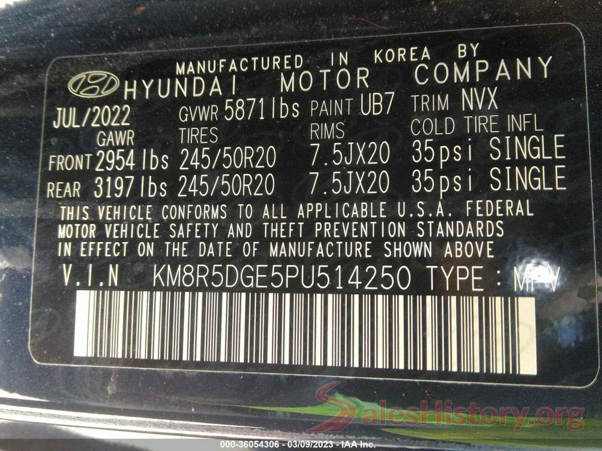 KM8R5DGE5PU514250 2023 HYUNDAI PALISADE