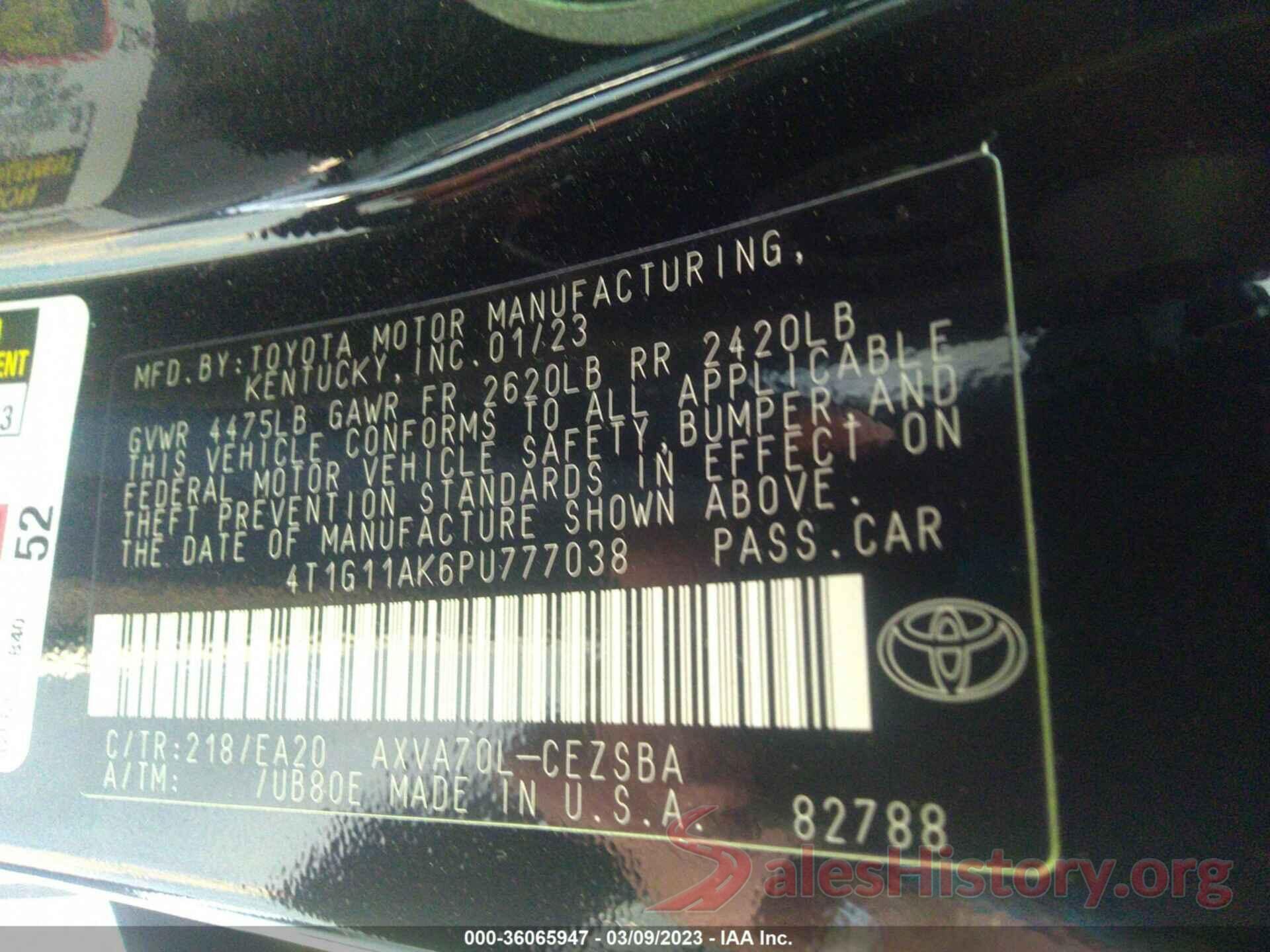 4T1G11AK6PU777038 2023 TOYOTA CAMRY