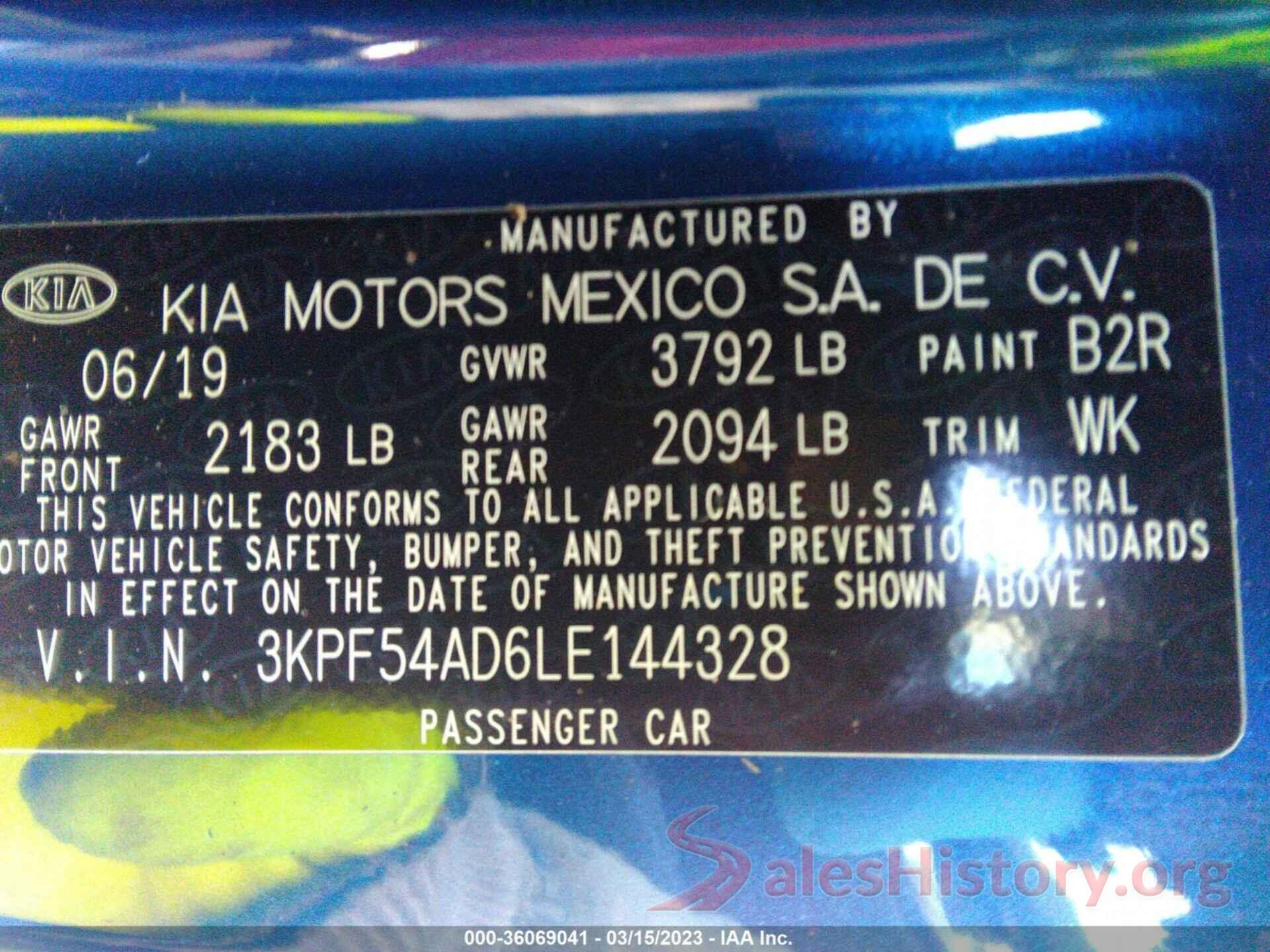 3KPF54AD6LE144328 2020 KIA FORTE