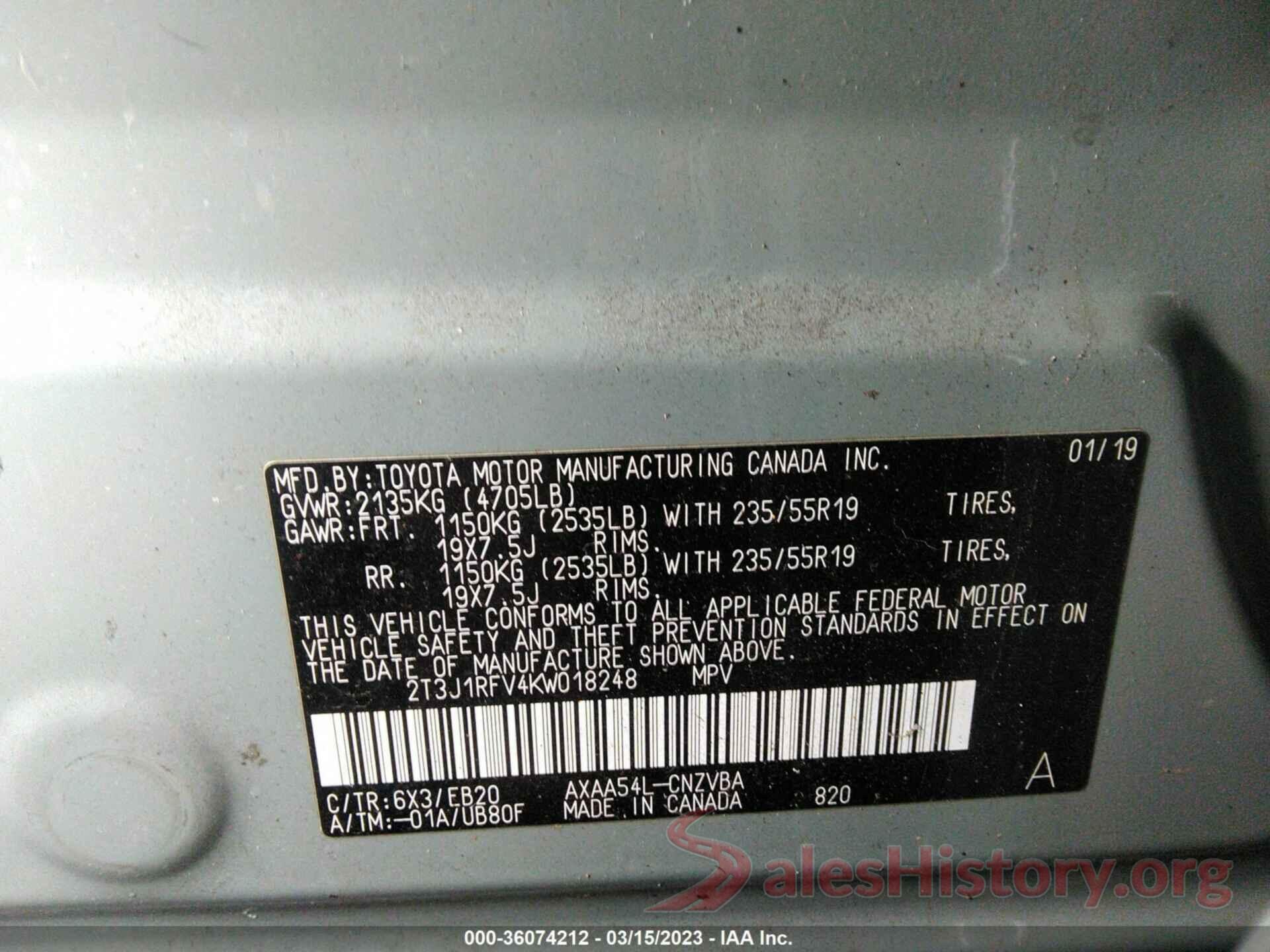 2T3J1RFV4KW018248 2019 TOYOTA RAV4