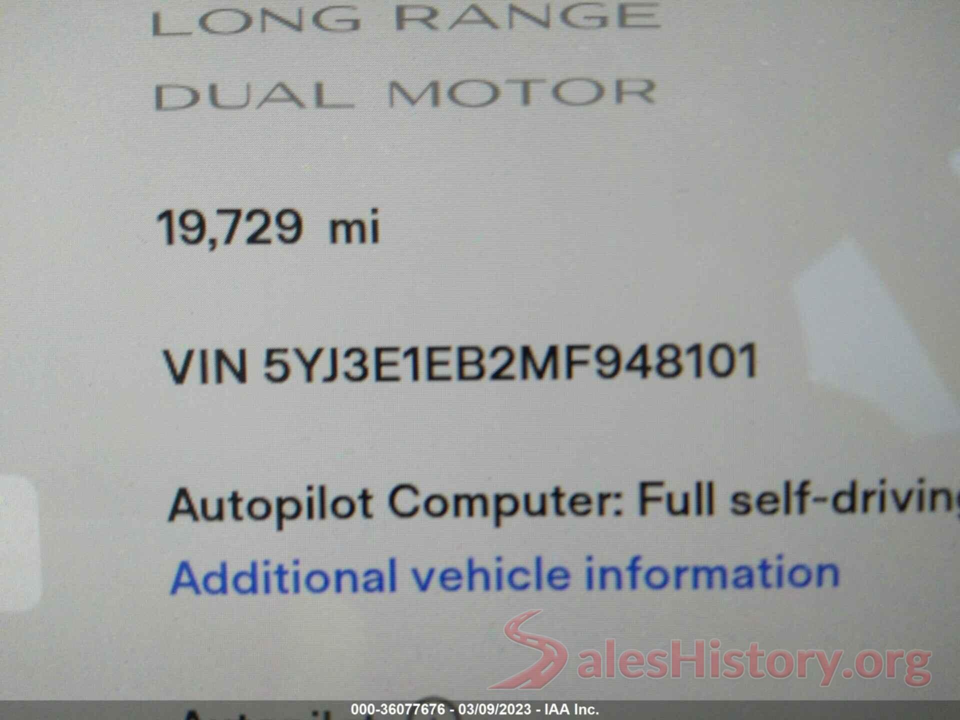 5YJ3E1EB2MF948101 2021 TESLA MODEL 3