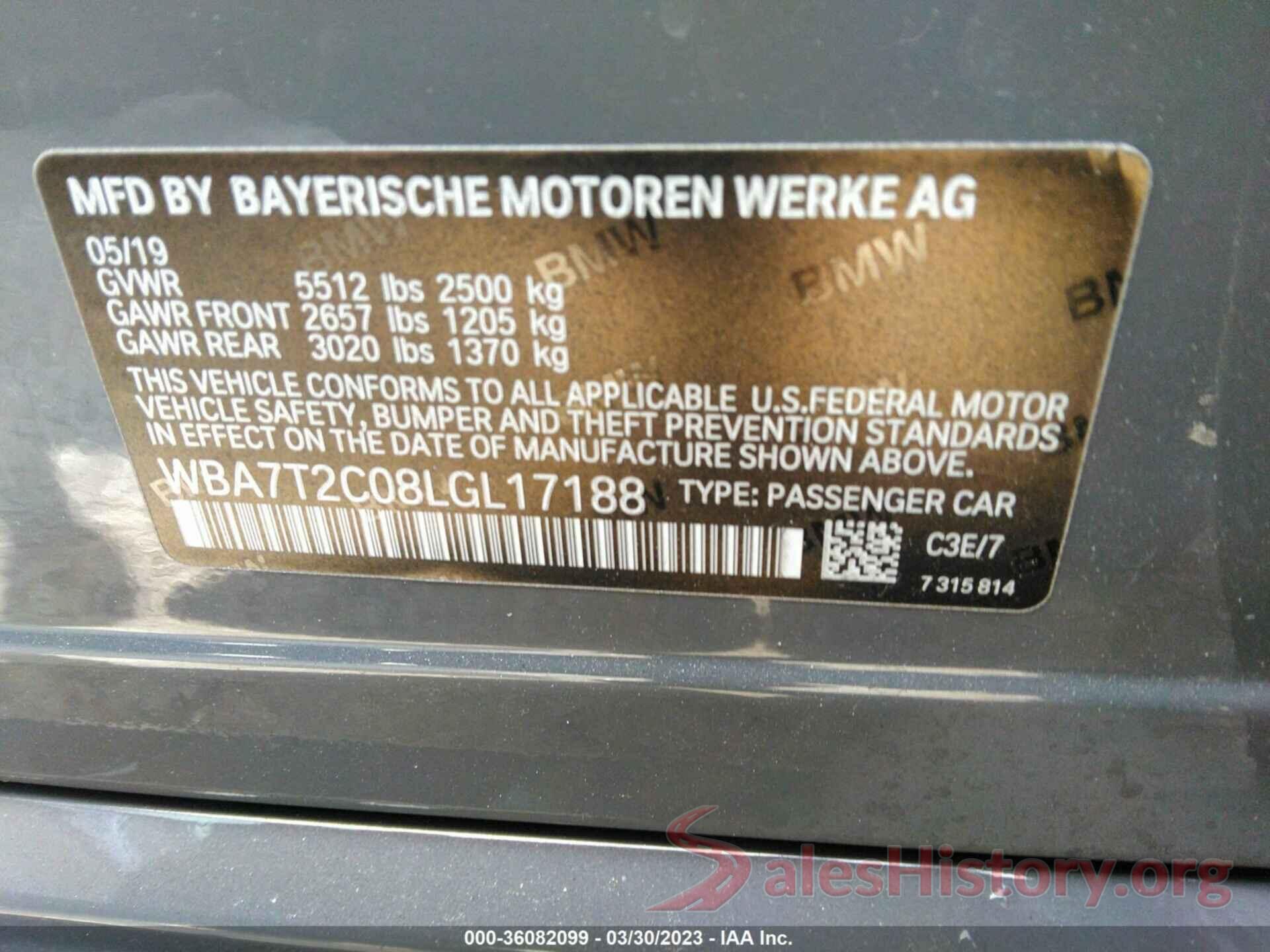 WBA7T2C08LGL17188 2020 BMW 7 SERIES