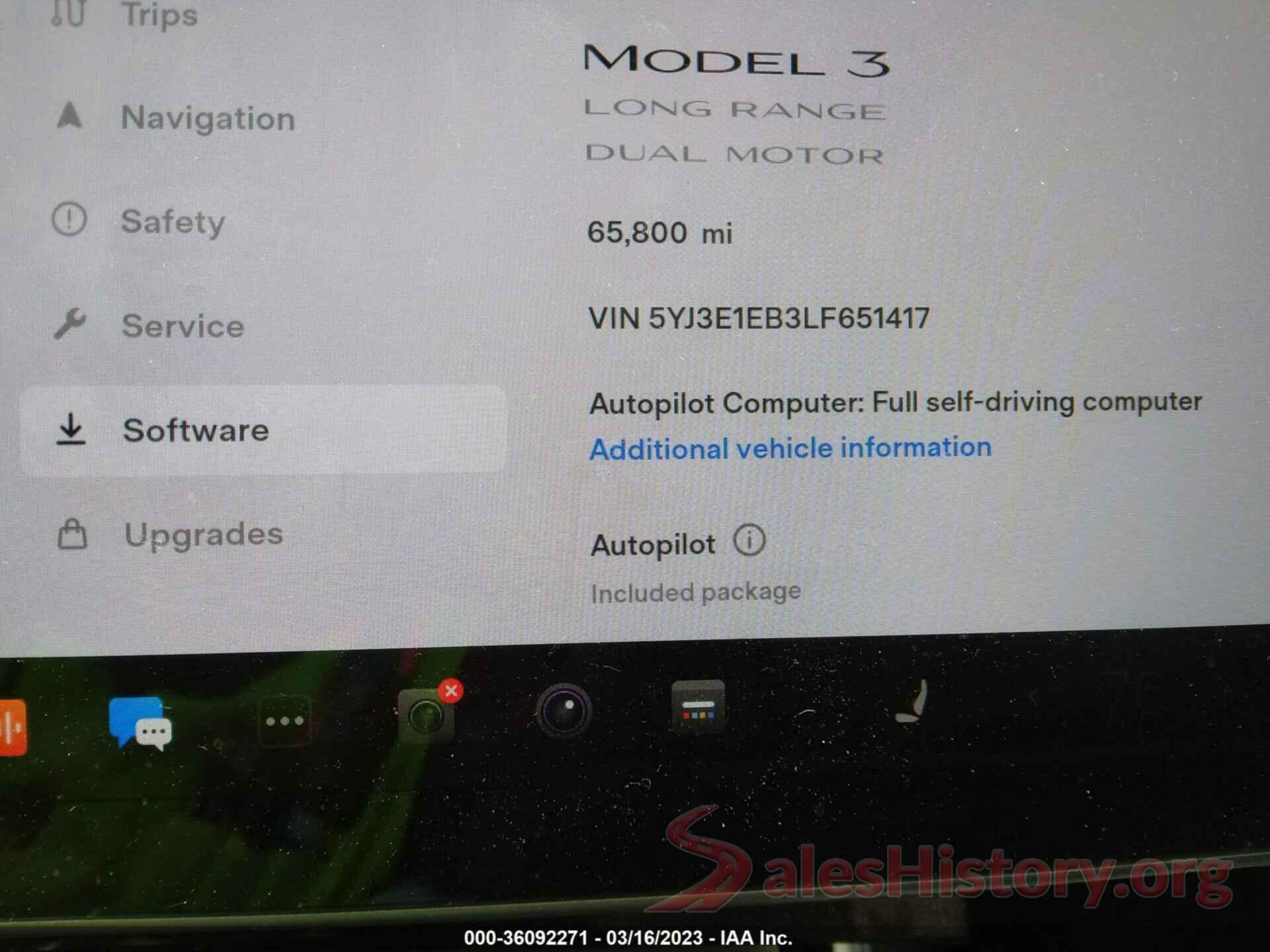 5YJ3E1EB3LF651417 2020 TESLA MODEL 3