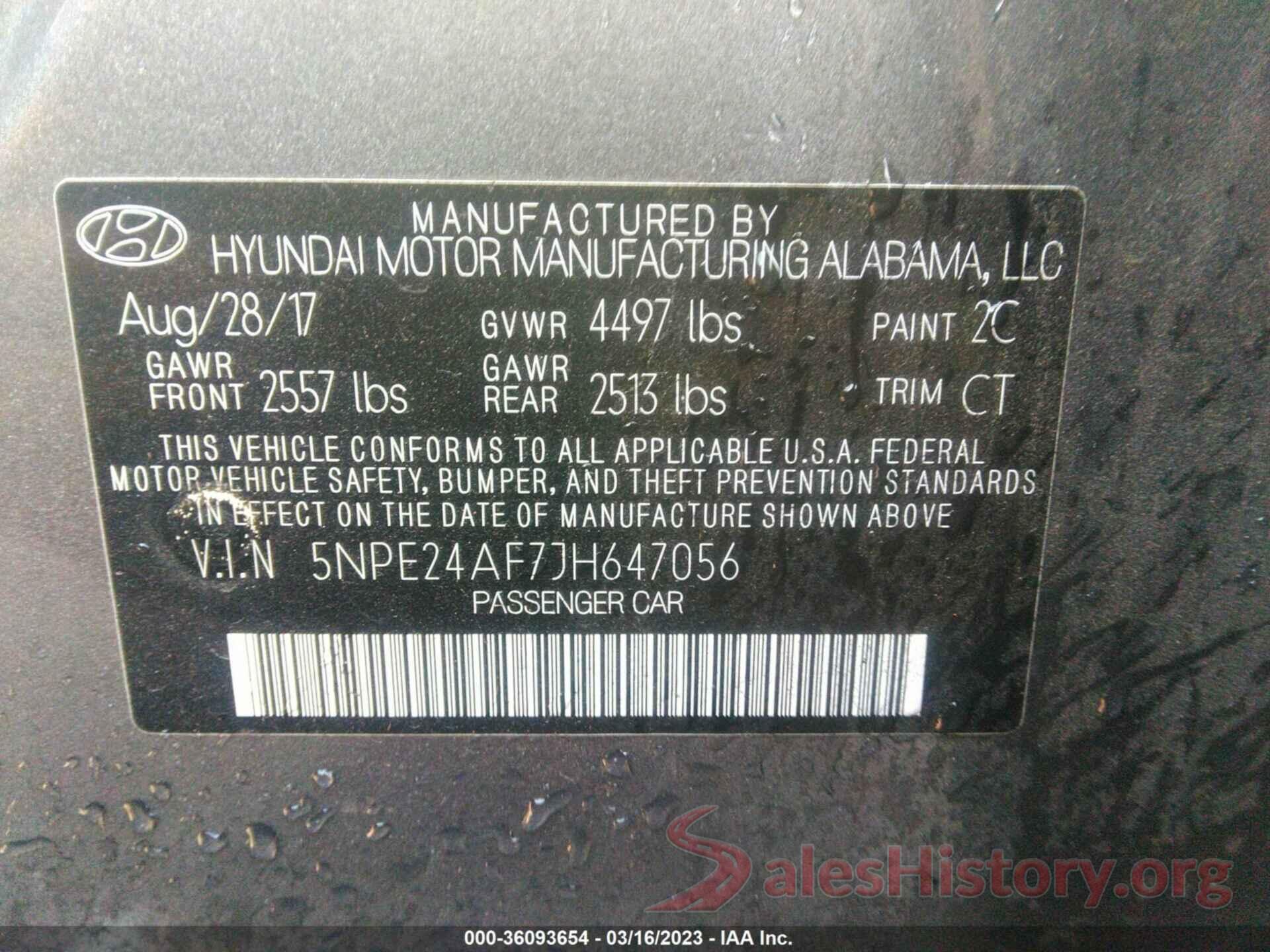 5NPE24AF7JH647056 2018 HYUNDAI SONATA