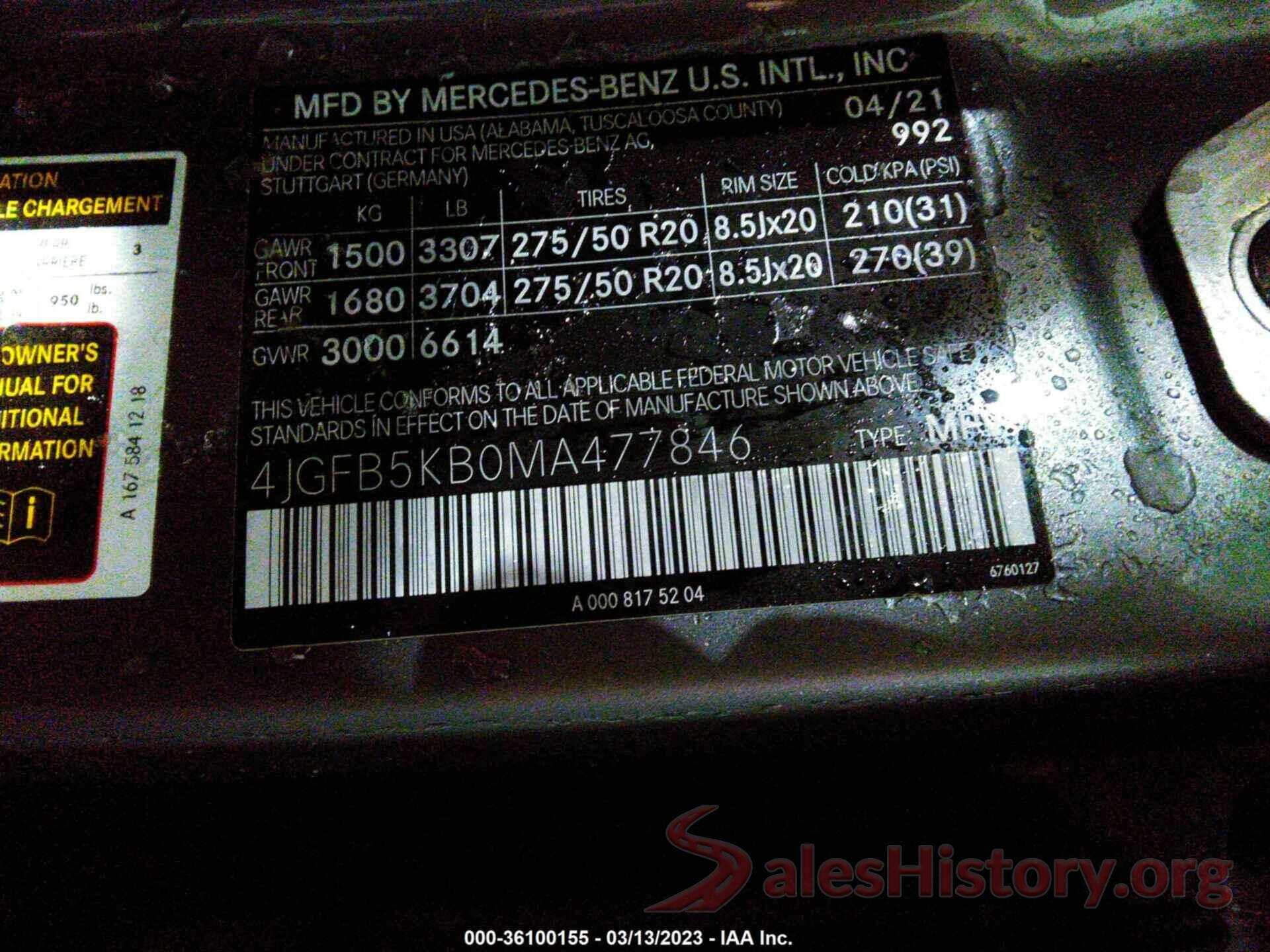 4JGFB5KB0MA477846 2021 MERCEDES-BENZ GLE