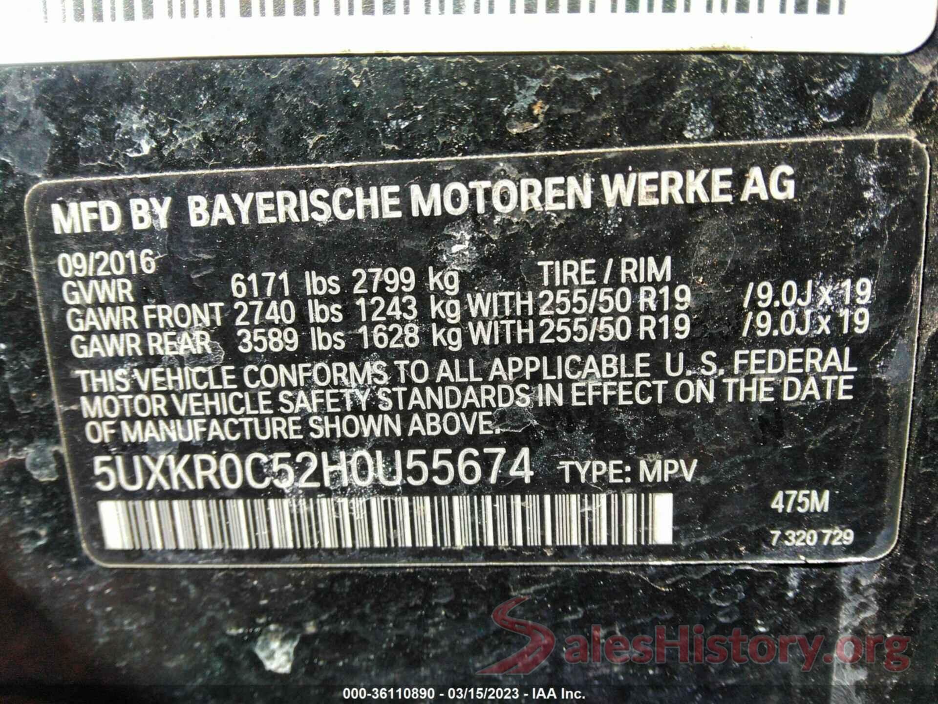 5UXKR0C52H0U55674 2017 BMW X5