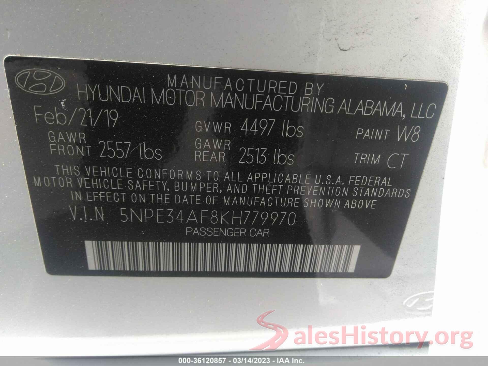 5NPE34AF8KH779970 2019 HYUNDAI SONATA