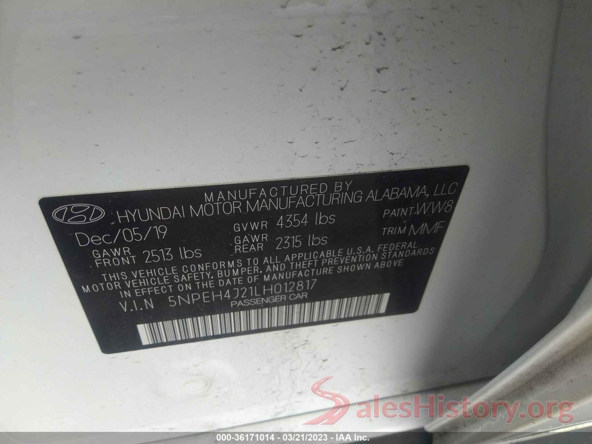 5NPEH4J21LH012817 2020 HYUNDAI SONATA