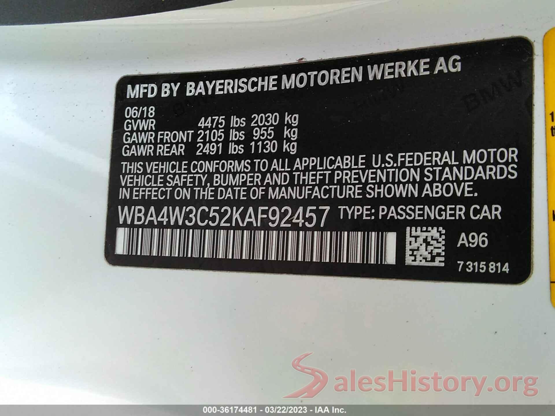 WBA4W3C52KAF92457 2019 BMW 4 SERIES