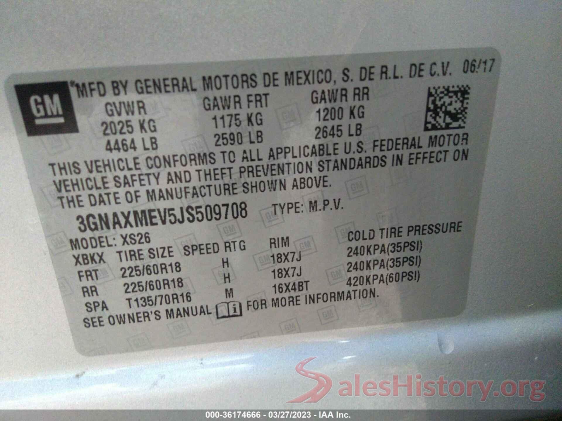 3GNAXMEV5JS509708 2018 CHEVROLET EQUINOX