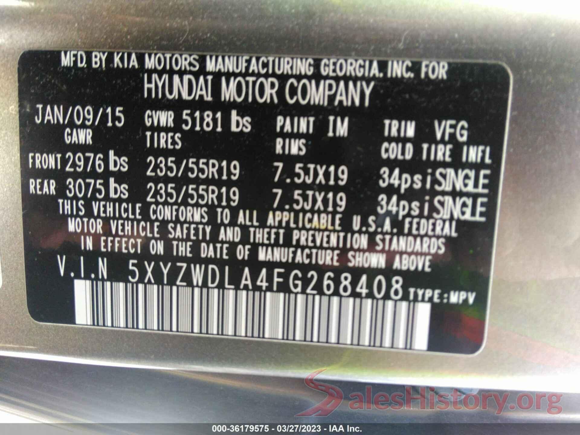 5XYZWDLA4FG268408 2015 HYUNDAI SANTA FE SPORT