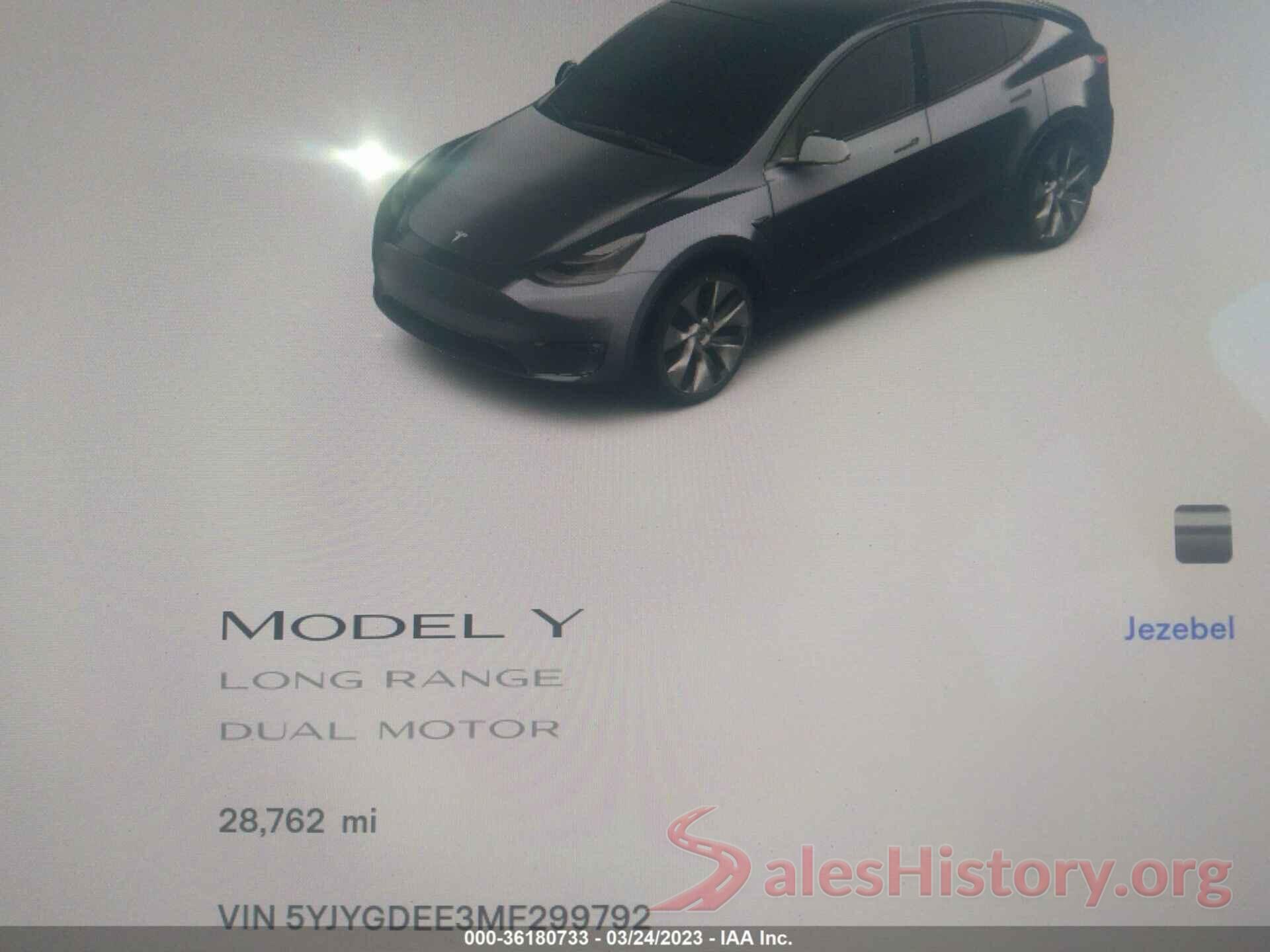 5YJYGDEE3MF299792 2021 TESLA MODEL Y