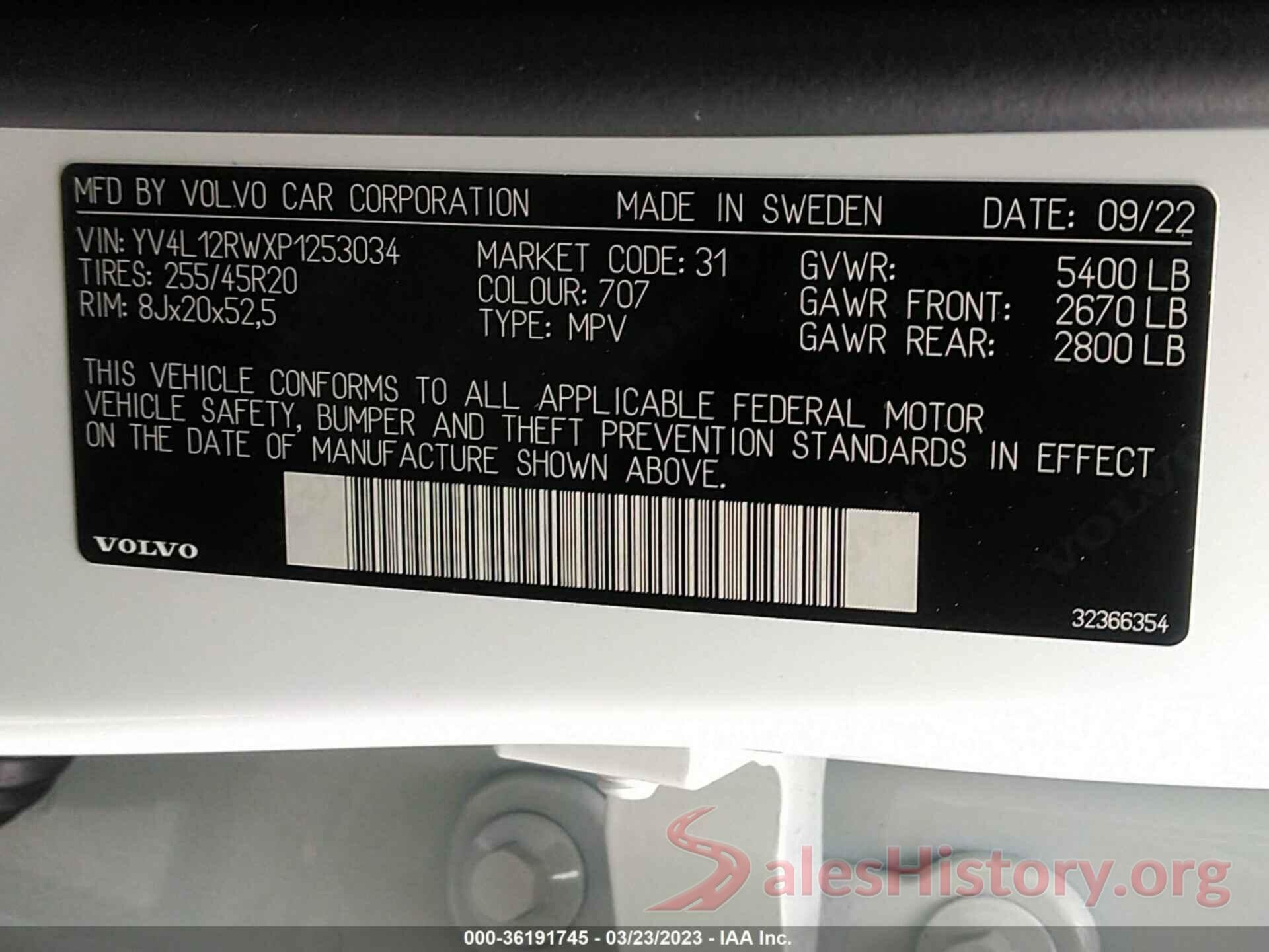 YV4L12RWXP1253034 2023 VOLVO XC60