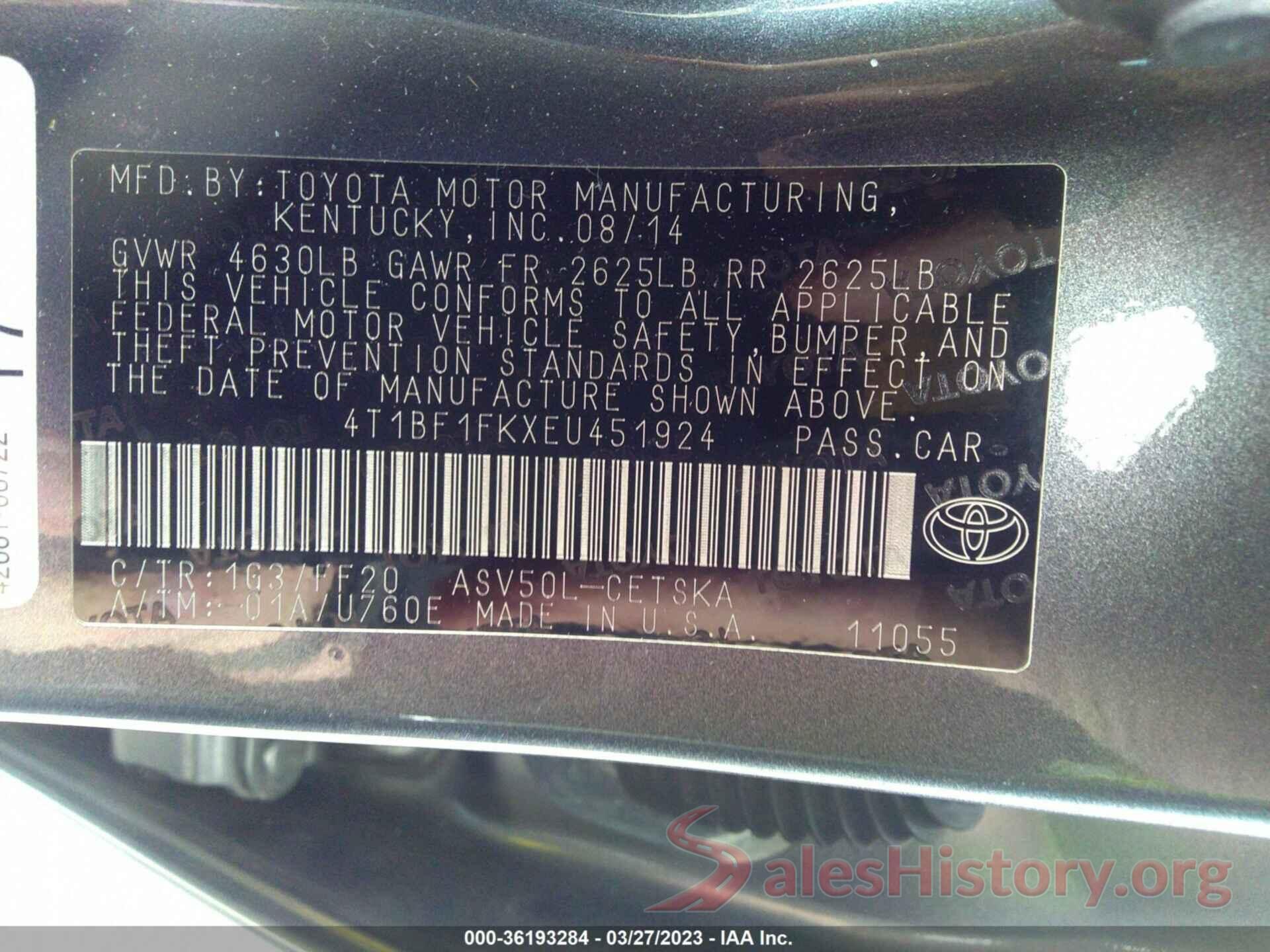 4T1BF1FKXEU451924 2014 TOYOTA CAMRY