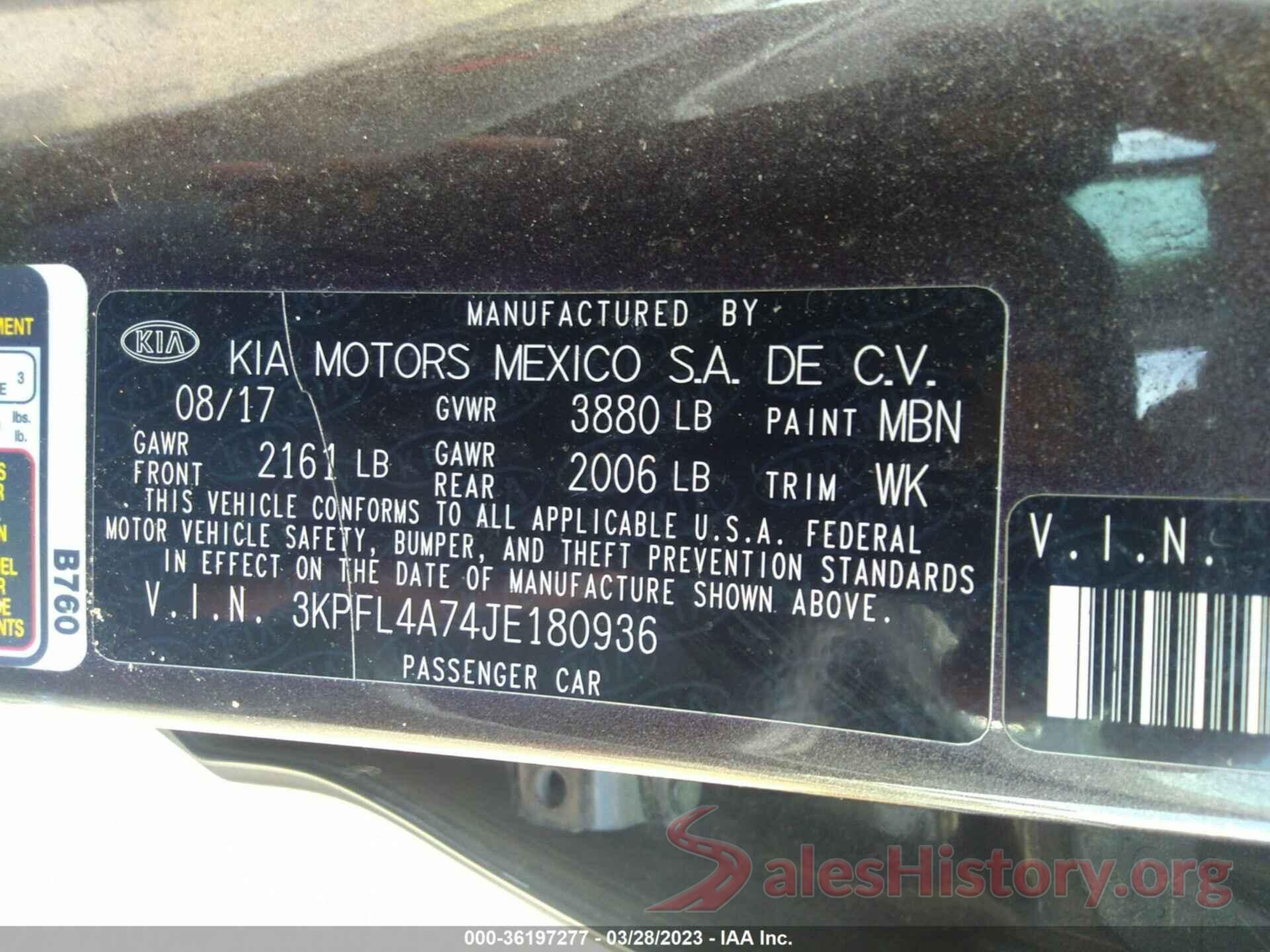 3KPFL4A74JE180936 2018 KIA FORTE