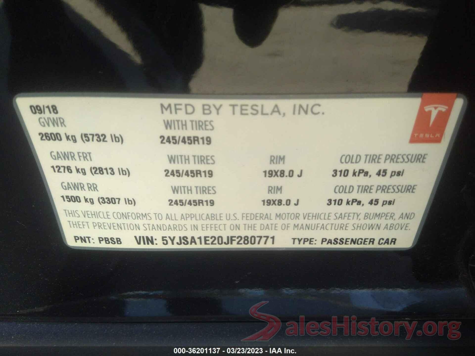 5YJSA1E20JF280771 2018 TESLA MODEL S