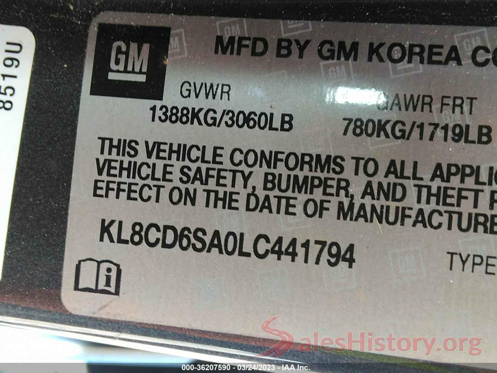 KL8CD6SA0LC441794 2020 CHEVROLET SPARK