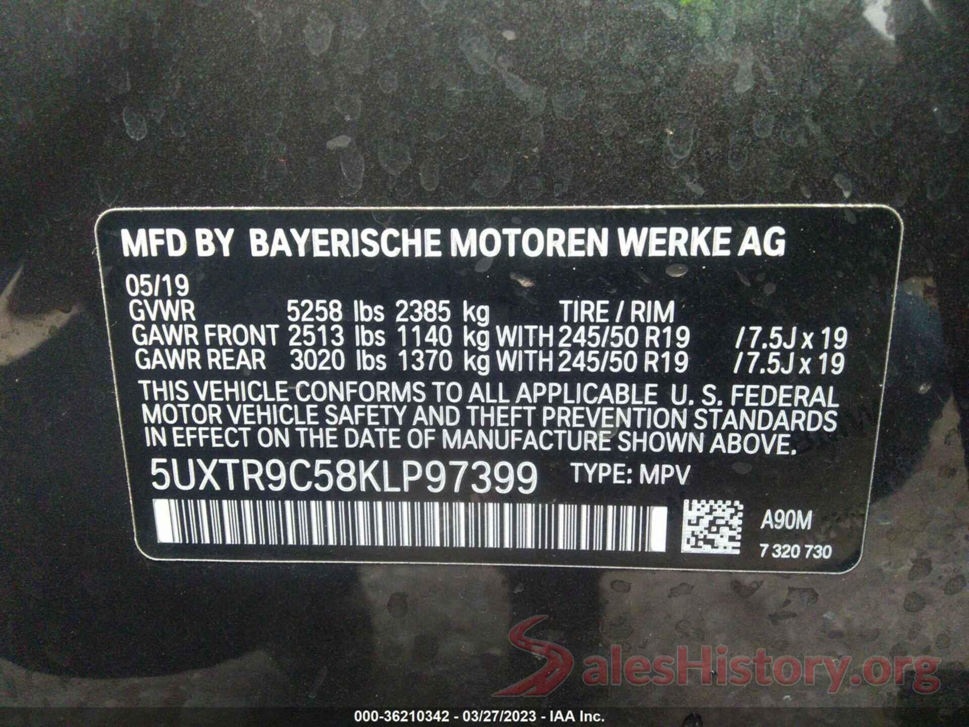 5UXTR9C58KLP97399 2019 BMW X3