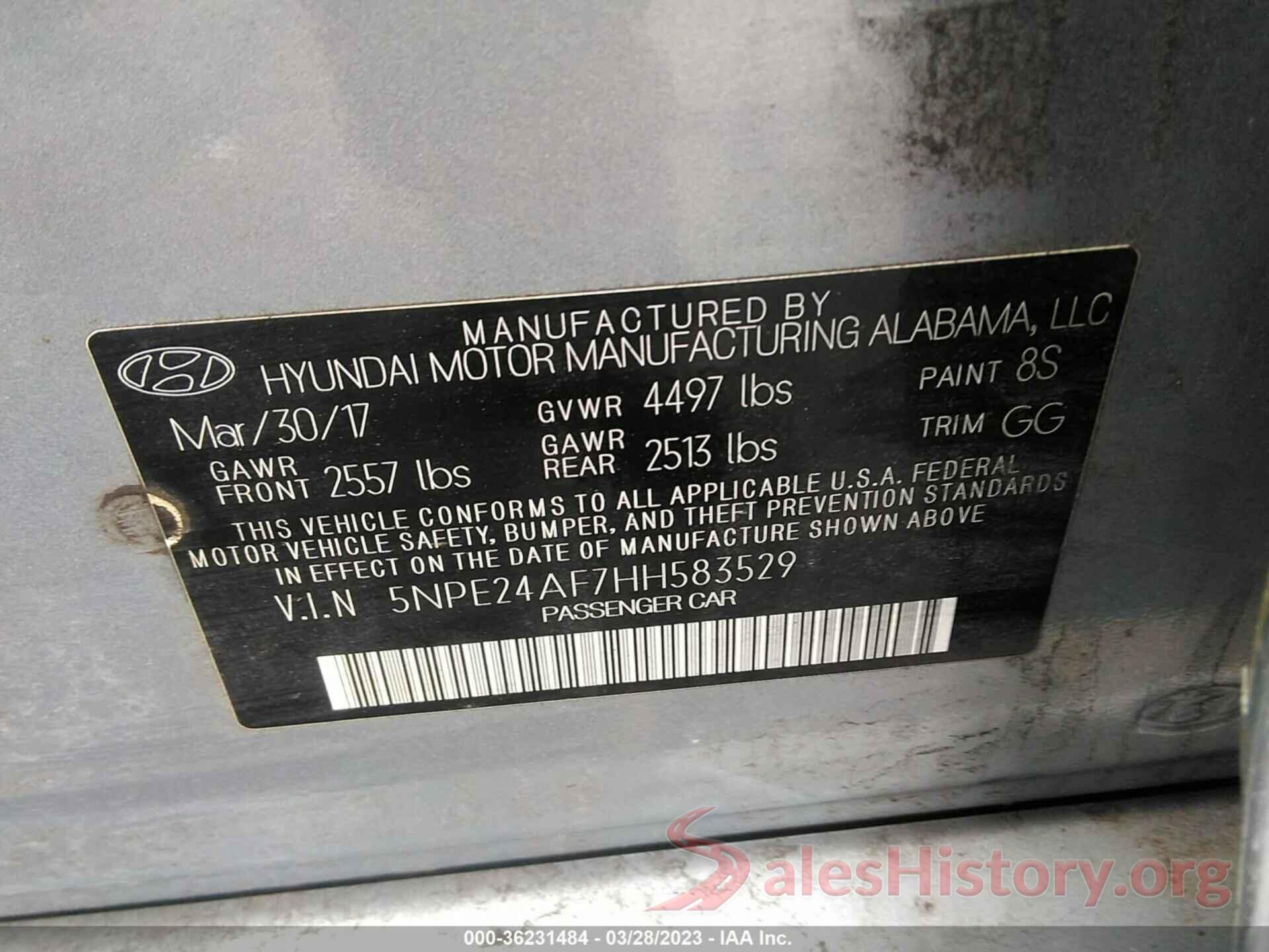 5NPE24AF7HH583529 2017 HYUNDAI SONATA