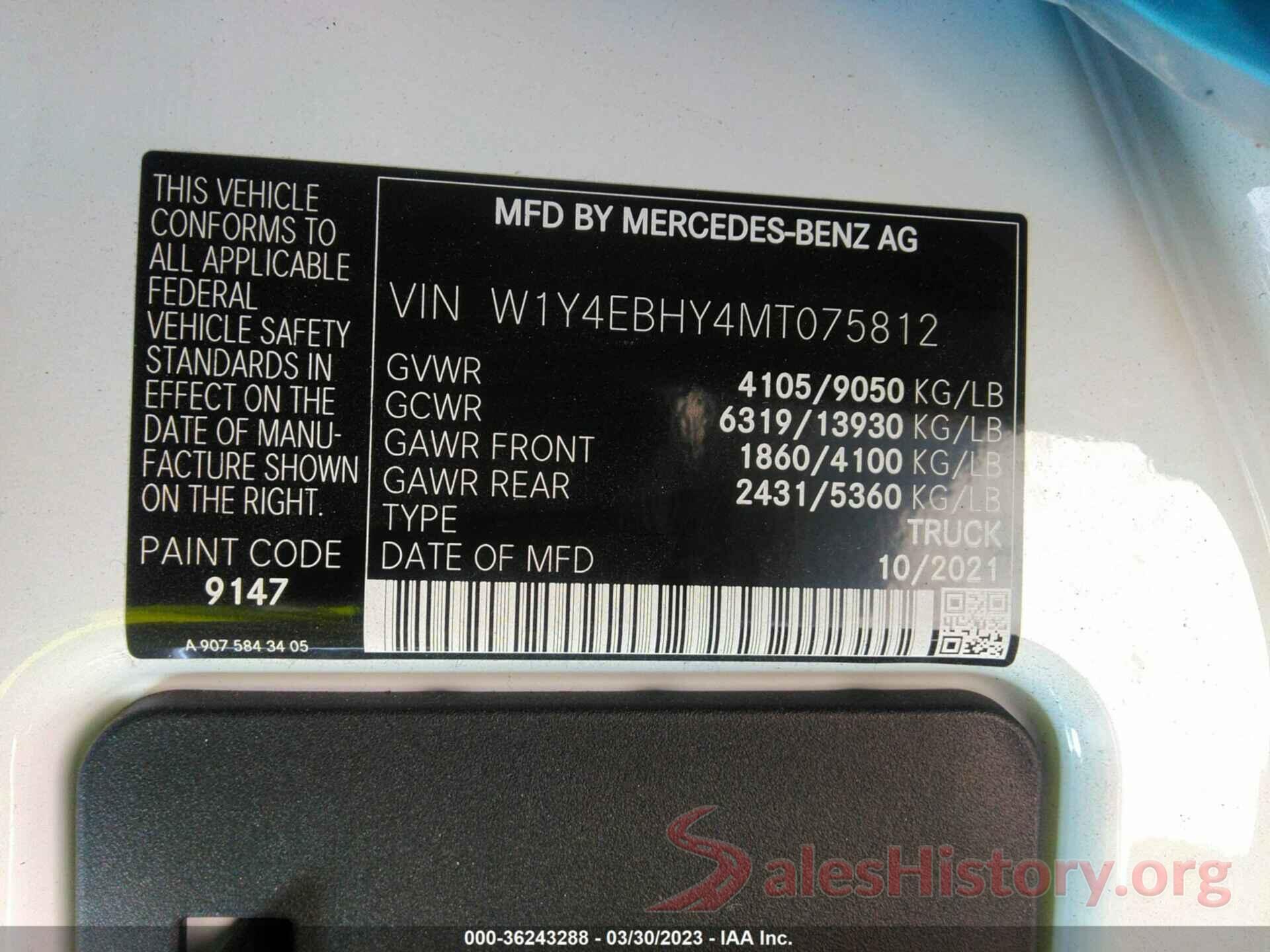 W1Y4EBHY4MT075812 2021 MERCEDES-BENZ SPRINTER CARGO VAN