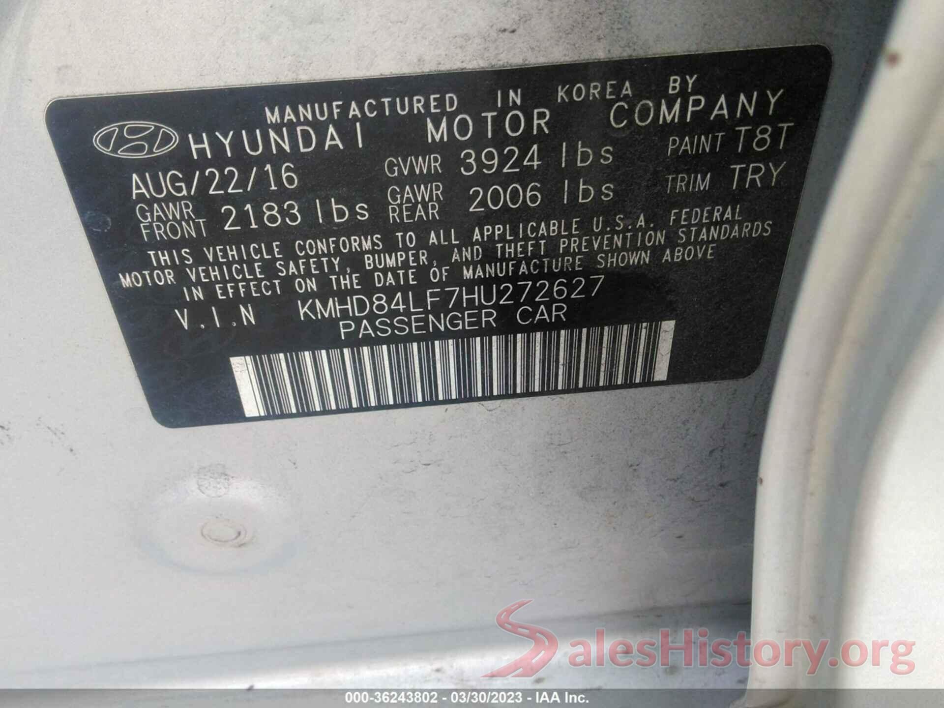 KMHD84LF7HU272627 2017 HYUNDAI ELANTRA