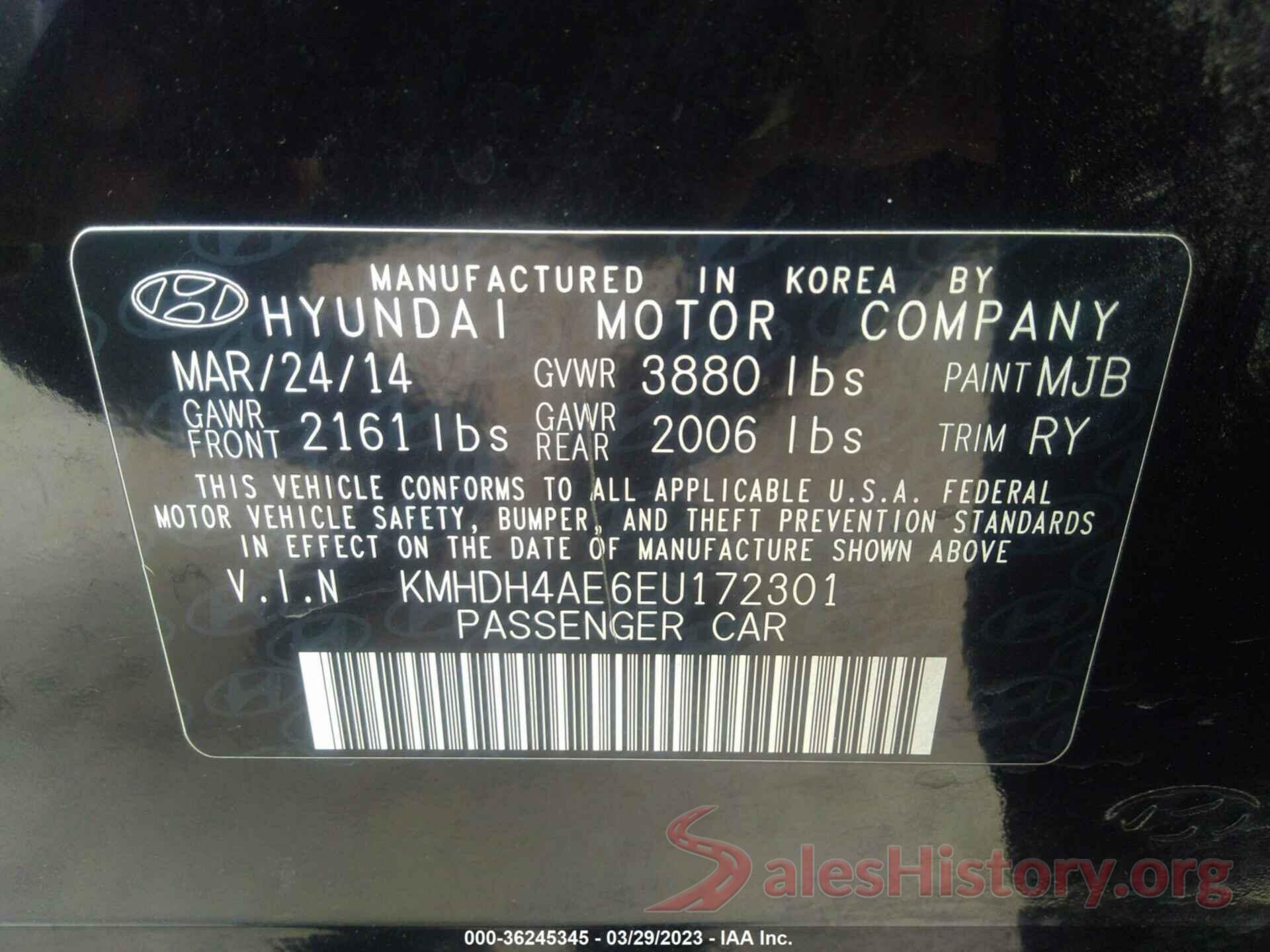 KMHDH4AE6EU172301 2014 HYUNDAI ELANTRA