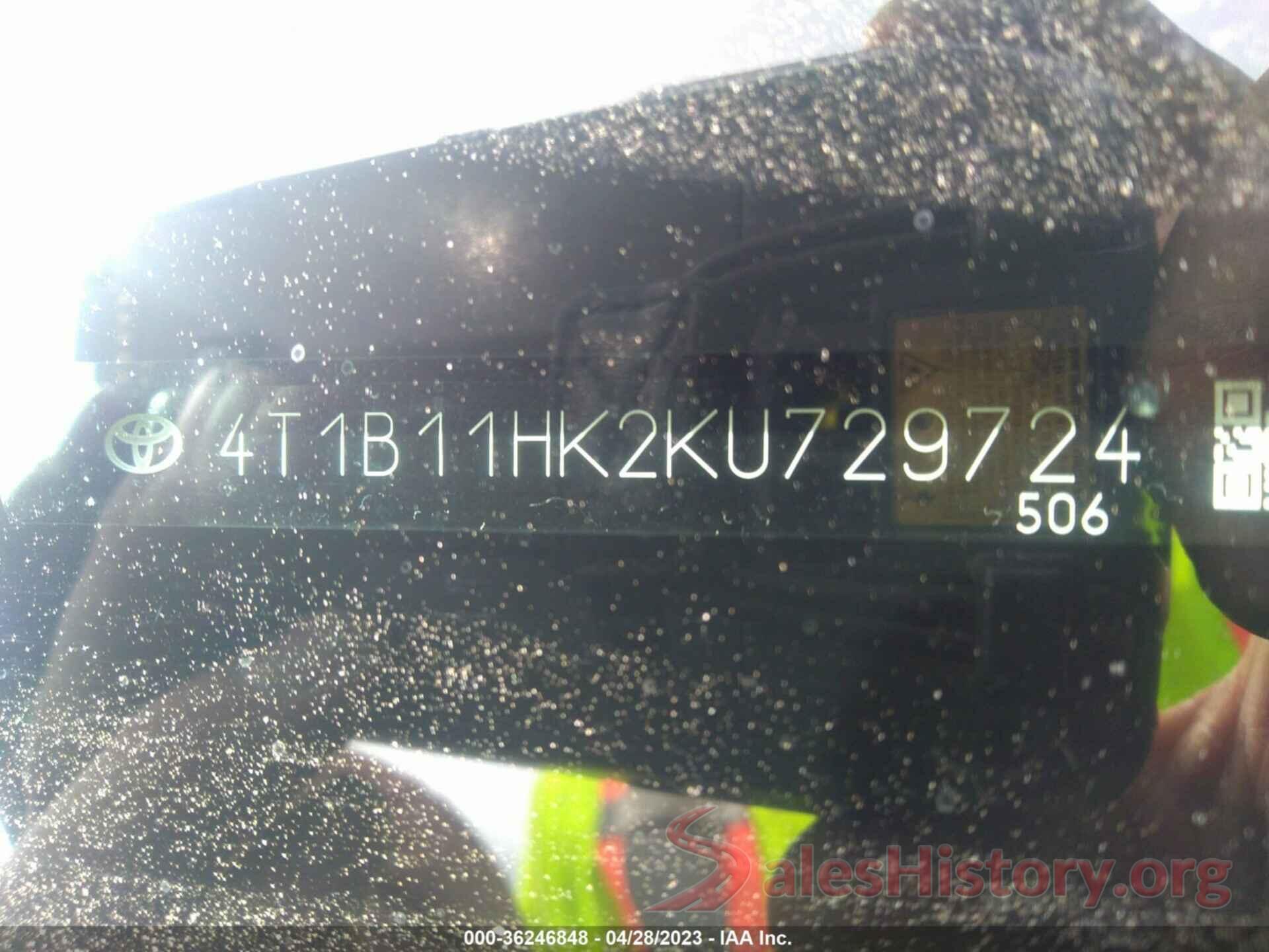 4T1B11HK2KU729724 2019 TOYOTA CAMRY