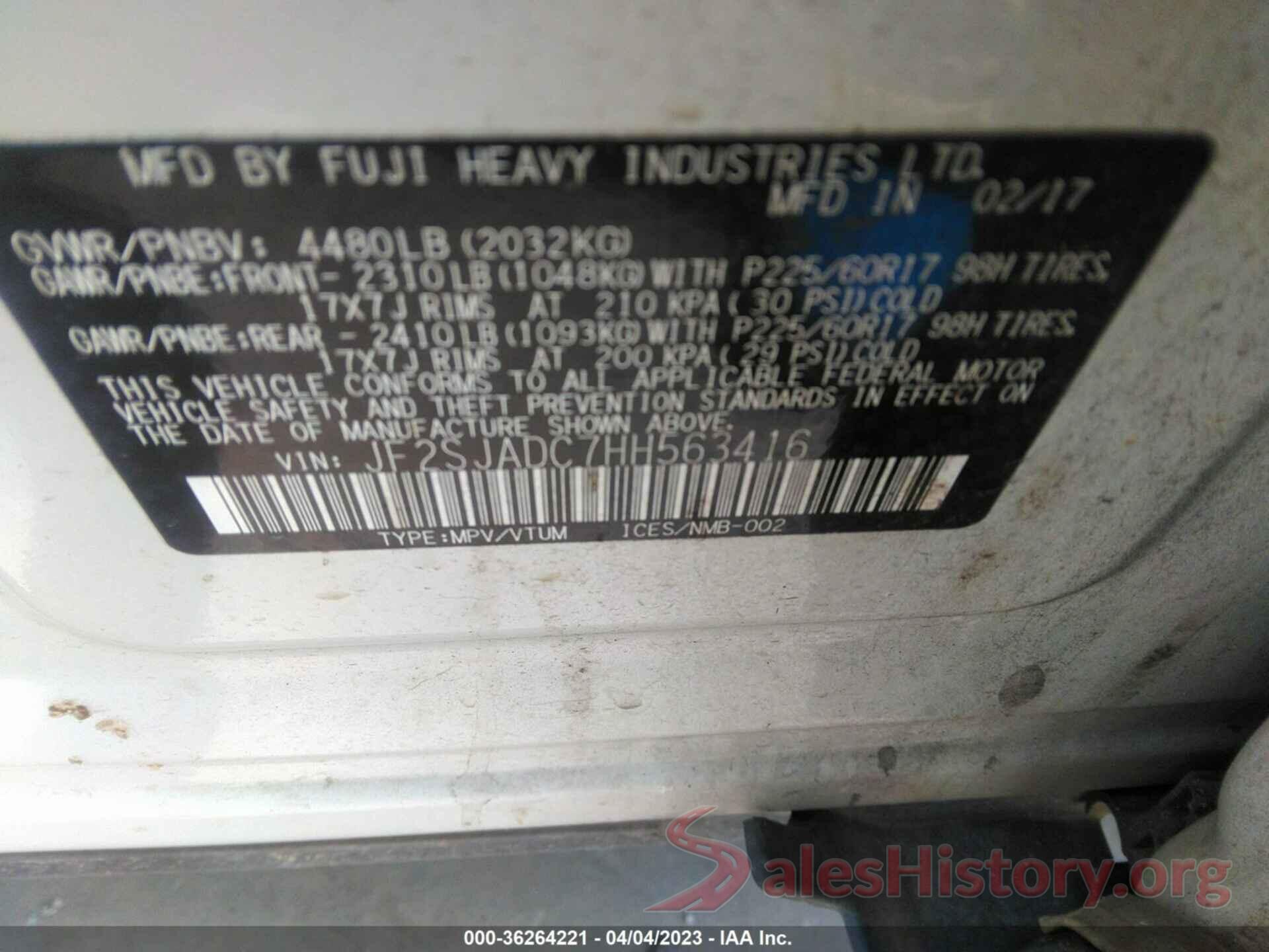 JF2SJADC7HH563416 2017 SUBARU FORESTER