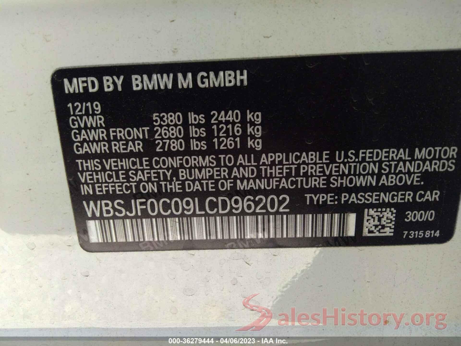 WBSJF0C09LCD96202 2020 BMW M5