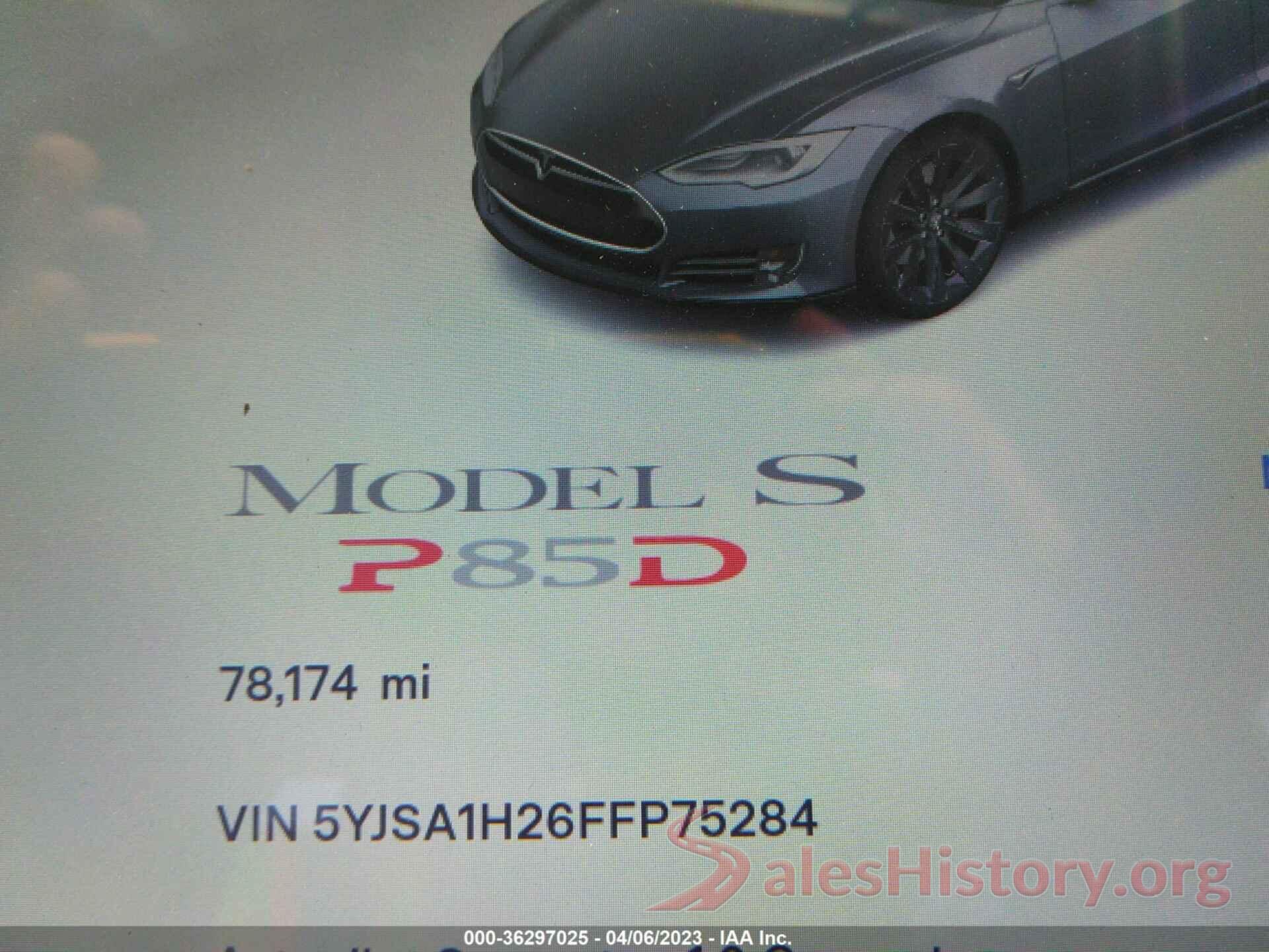 5YJSA1H26FFP75284 2015 TESLA MODEL S