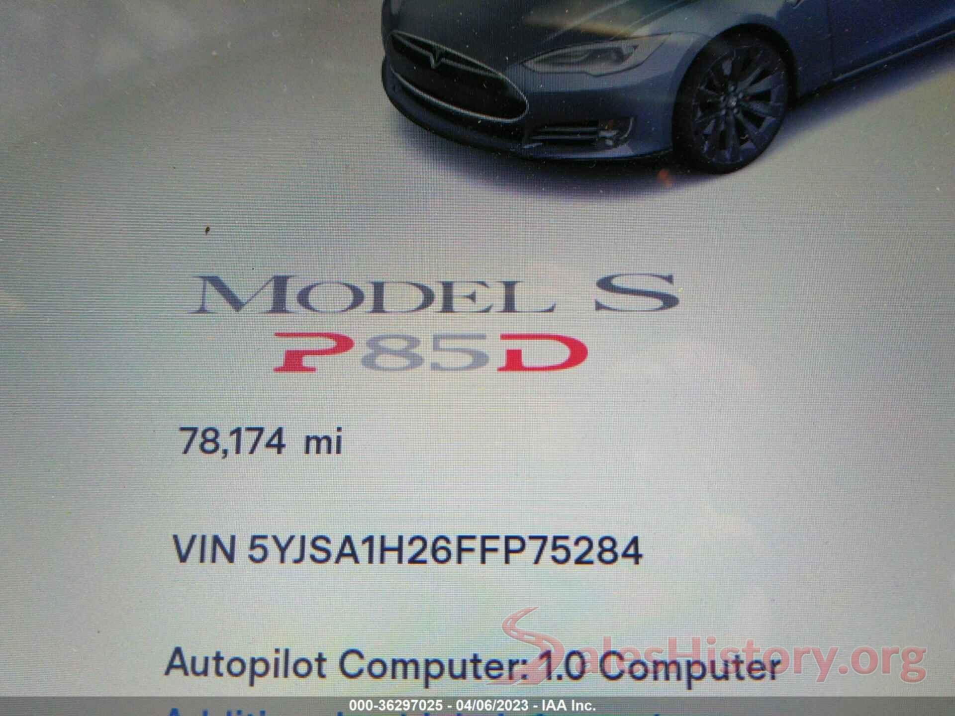 5YJSA1H26FFP75284 2015 TESLA MODEL S