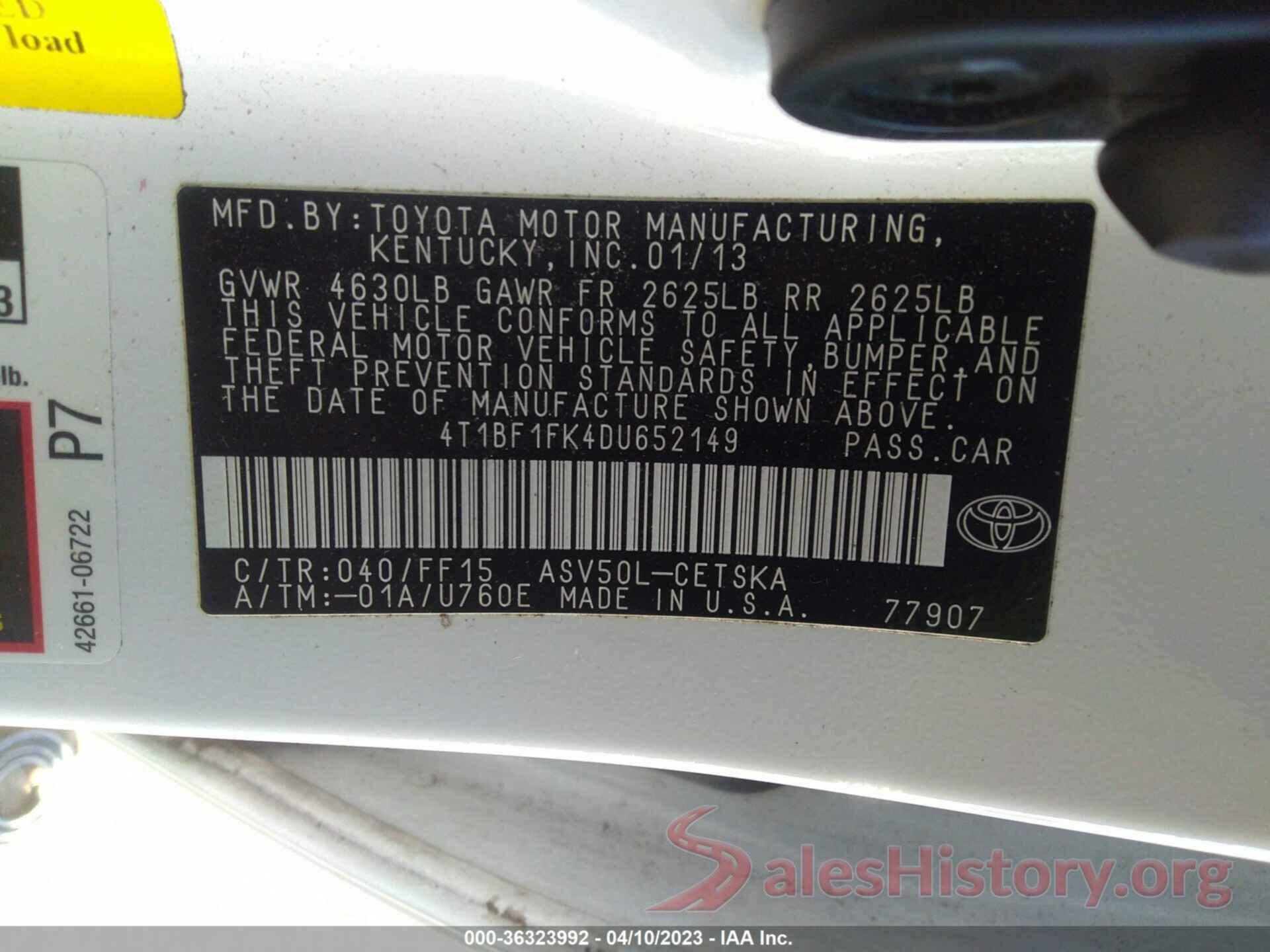 4T1BF1FK4DU652149 2013 TOYOTA CAMRY