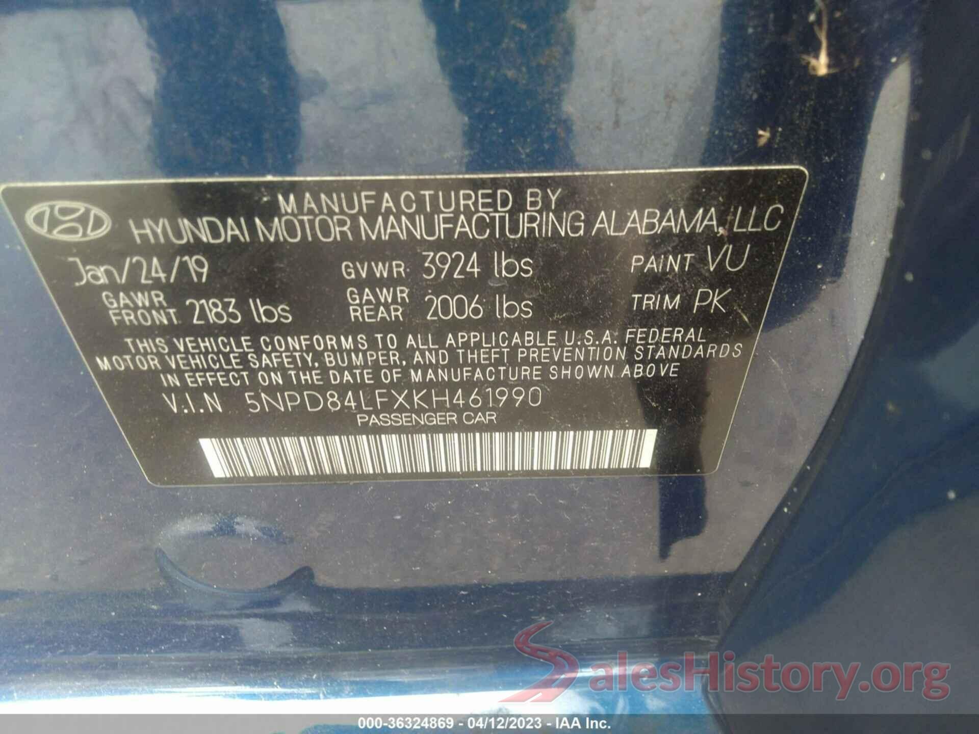 5NPD84LFXKH461990 2019 HYUNDAI ELANTRA