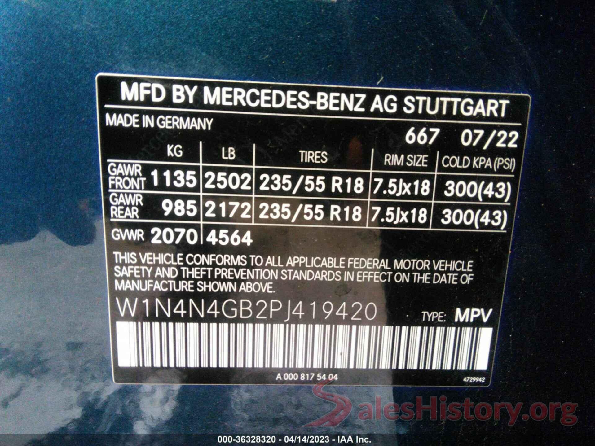 W1N4N4GB2PJ419420 2023 MERCEDES-BENZ GLA